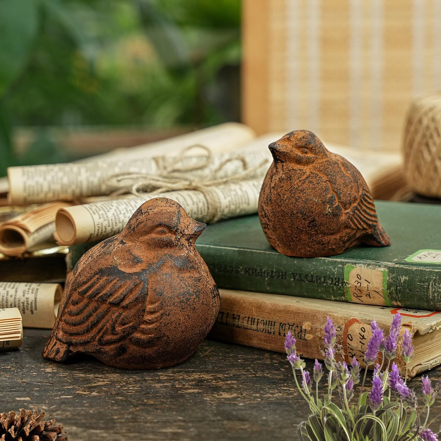 Sungmor Cast Iron Bird Statue, Vintage Animal Collection Figurines, Home Office Table Decor, Paperweight, Doorstop, Garden Lawn Cute Ornament, Rust Finish