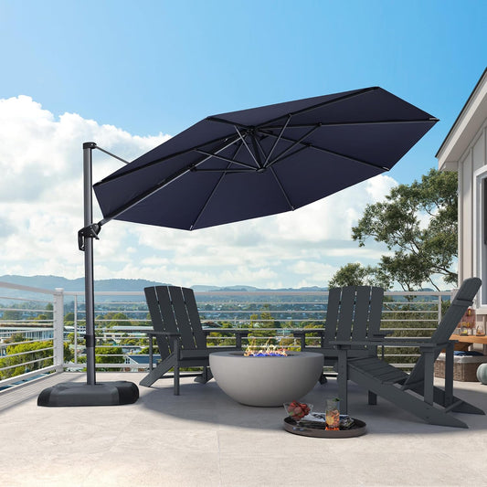 PURPLE LEAF 11 Feet Patio Umbrella Outdoor Cantilever Round Umbrella Aluminum Offset Umbrella with 360-degree Rotation for Garden Deck Pool Patio, Navy Blue