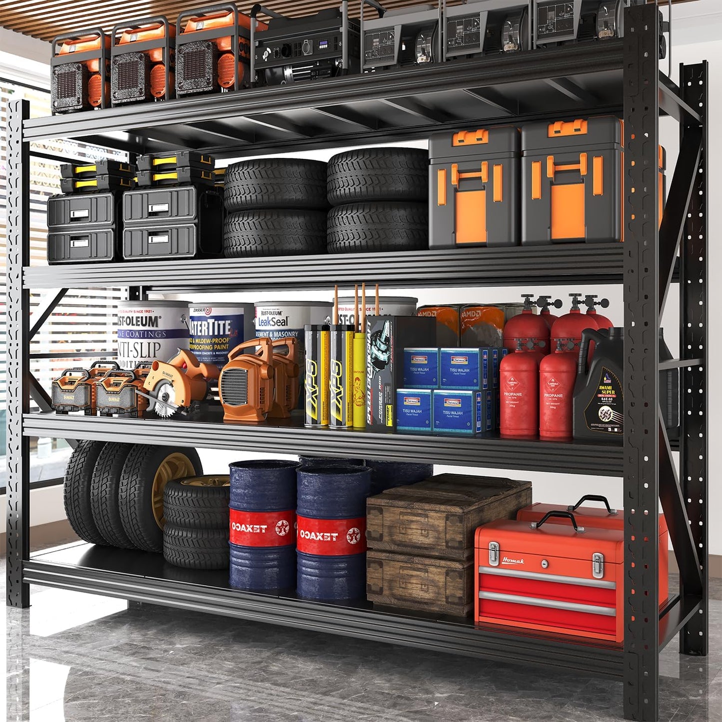 Garage Shelving Units,67" Wide Heavy Duty 4-Tier Metal Storage Shelf with Adjustable Shelves,3000lb Capacity Industrial Shelving for Garage Organization,Basement Storage,WorkshopWarehouse