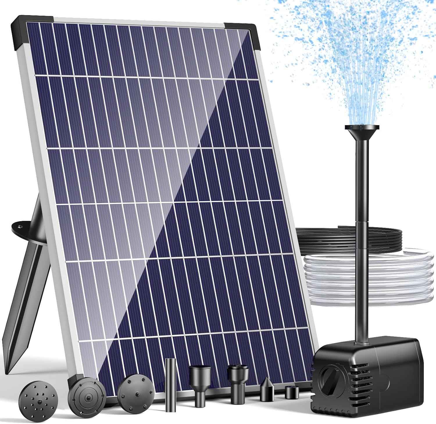 POPOSOAP Solar Water Fountain Pump, 12W Solar Water Pump with Dry Run, Solar Powered Water Pump with Clear Tubing & 17Ft Cord Length for Ponds, Fish Tank, Garden, Waterfall, Hydroponics