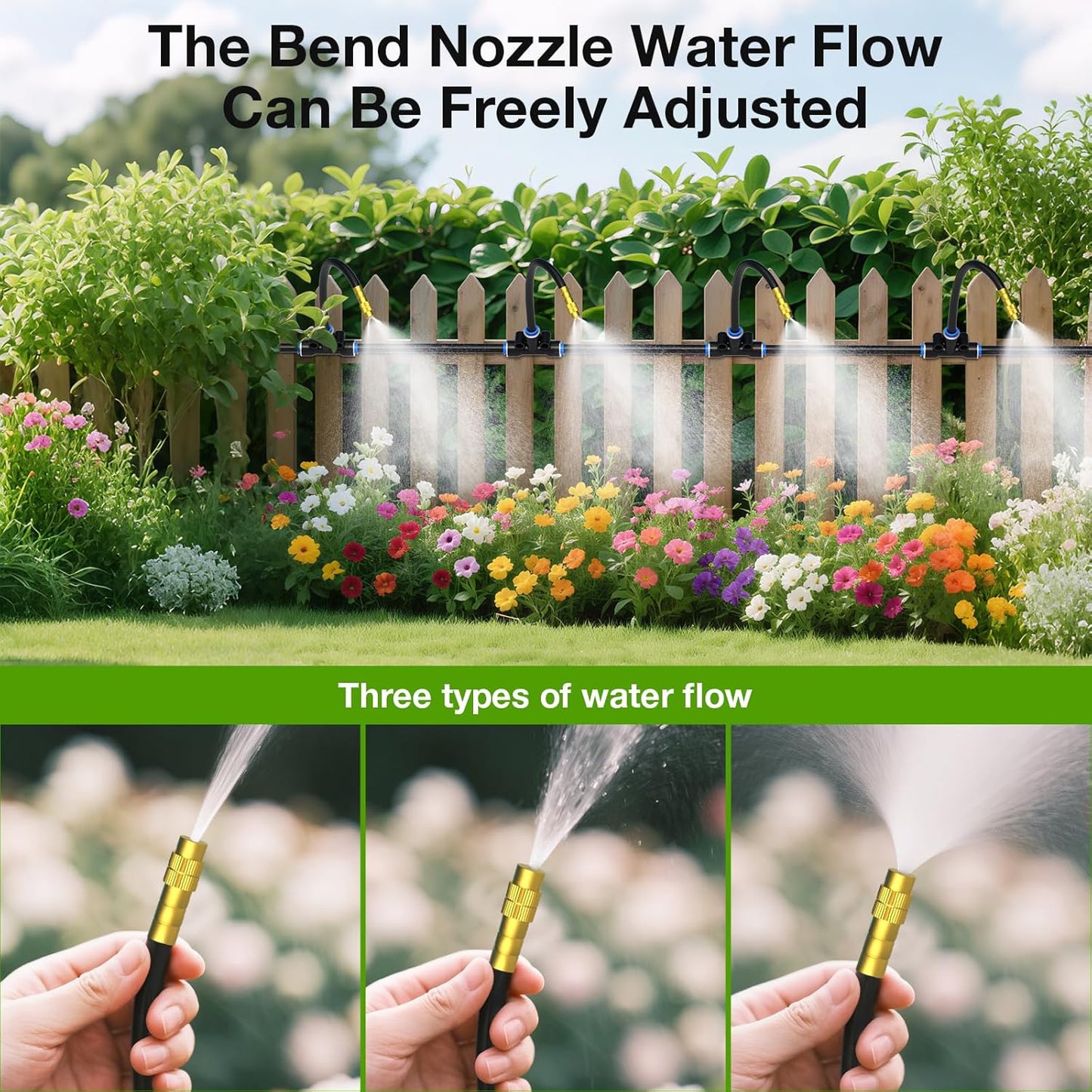 Mixc 2025-Upgrade Drip Irrigation System, No 1/4 Pipe, only 12pcs Adjustable Copper Nobbles and Quick Connectors