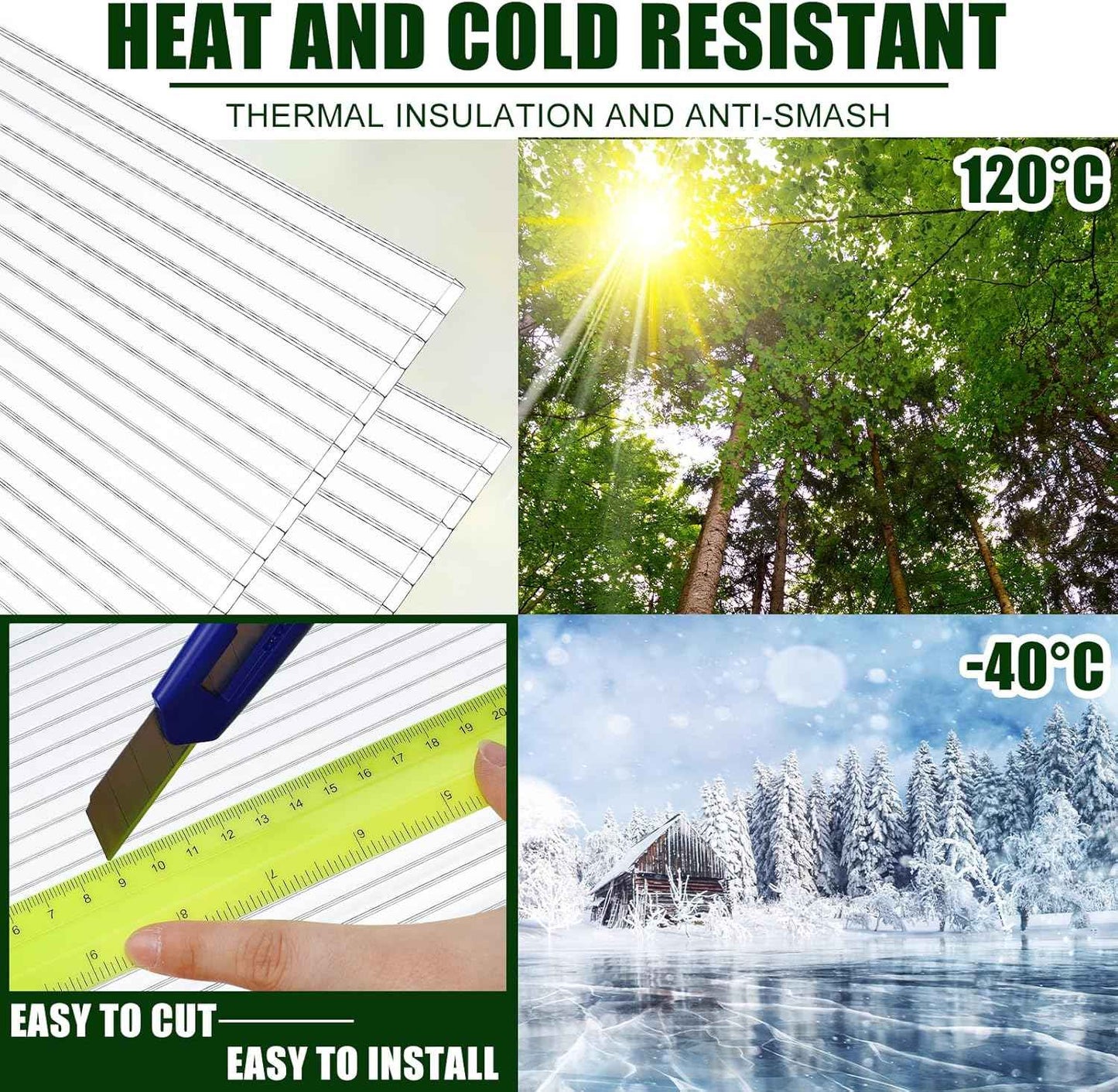 Tatuo 6 Pack 4' X 2' X 0.32'' Polycarbonate Greenhouse Panels Polycarbonate Sheets Twin-Wall Roof Panels Waterproof UV Protected Clear Corrugated Plastic Roofing for Greenhouse Replacement