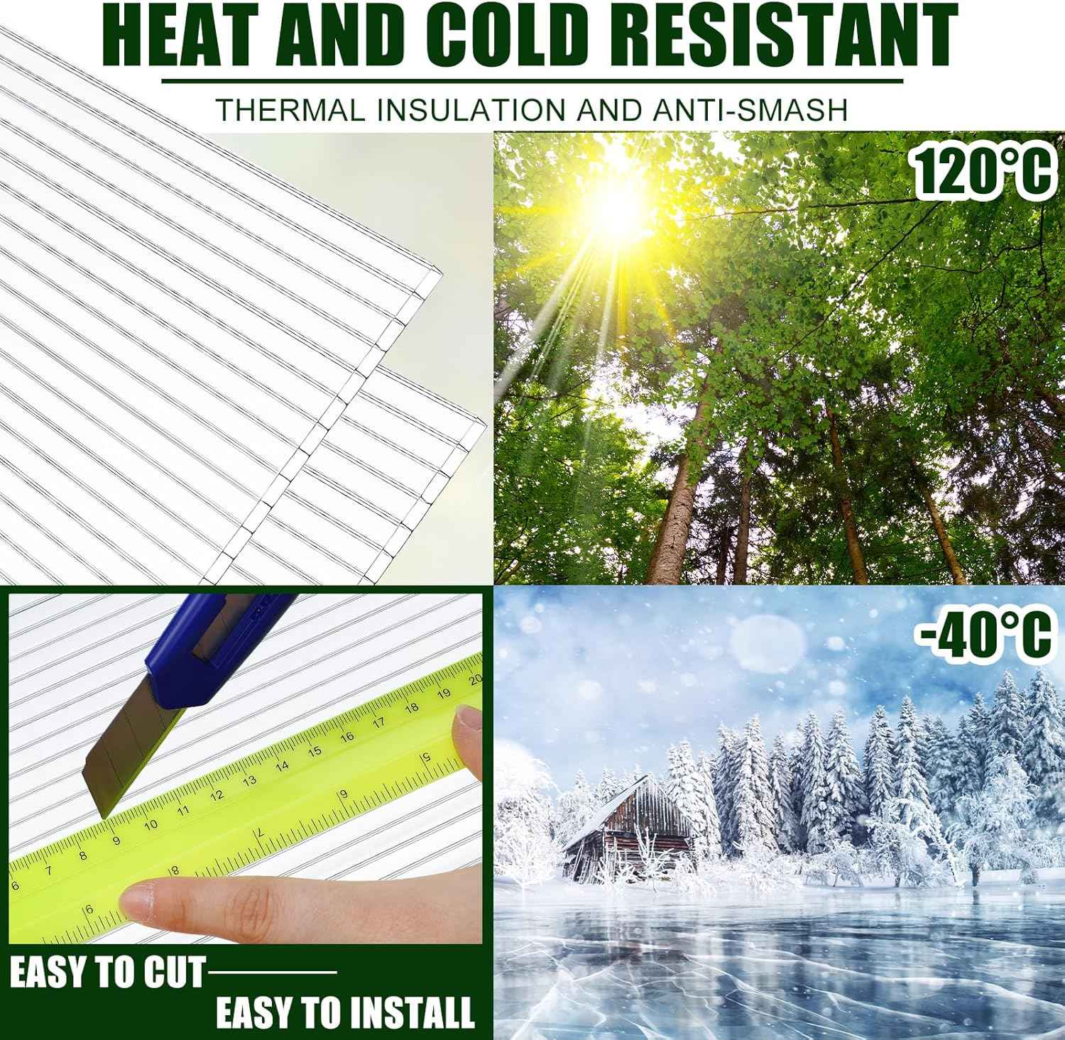 Tatuo 6 Pack 4' X 2' X 0.32'' Polycarbonate Greenhouse Panels Polycarbonate Sheets Twin-Wall Roof Panels Waterproof UV Protected Clear Corrugated Plastic Roofing for Greenhouse Replacement