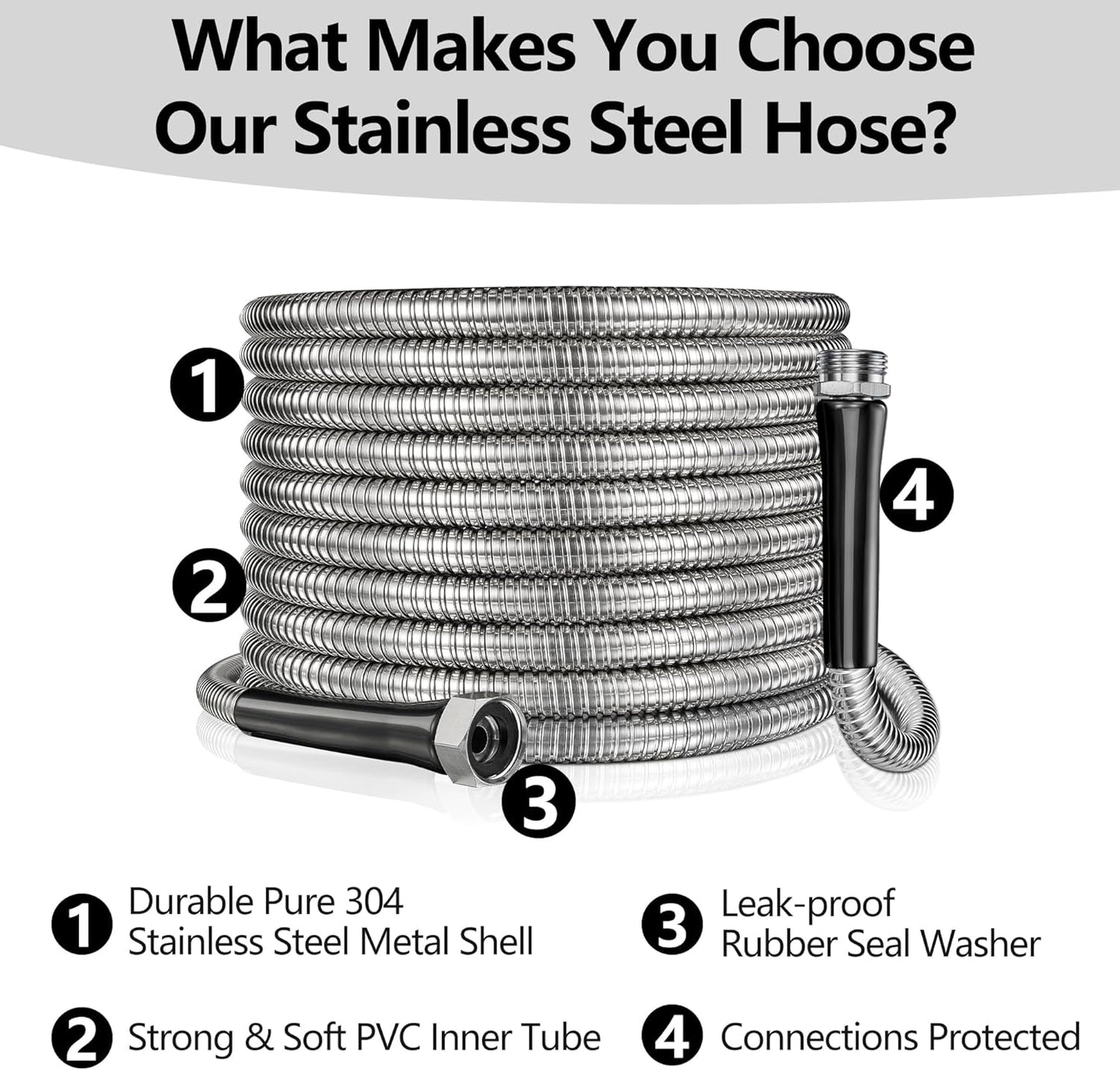 200ft Garden Hsoe - 2026 New 304 Stainless Steel Garden Hose with 3/4'' Fittings – Lightweight, Durable, and Kink-Free, Metal Water Hoses for Gardening