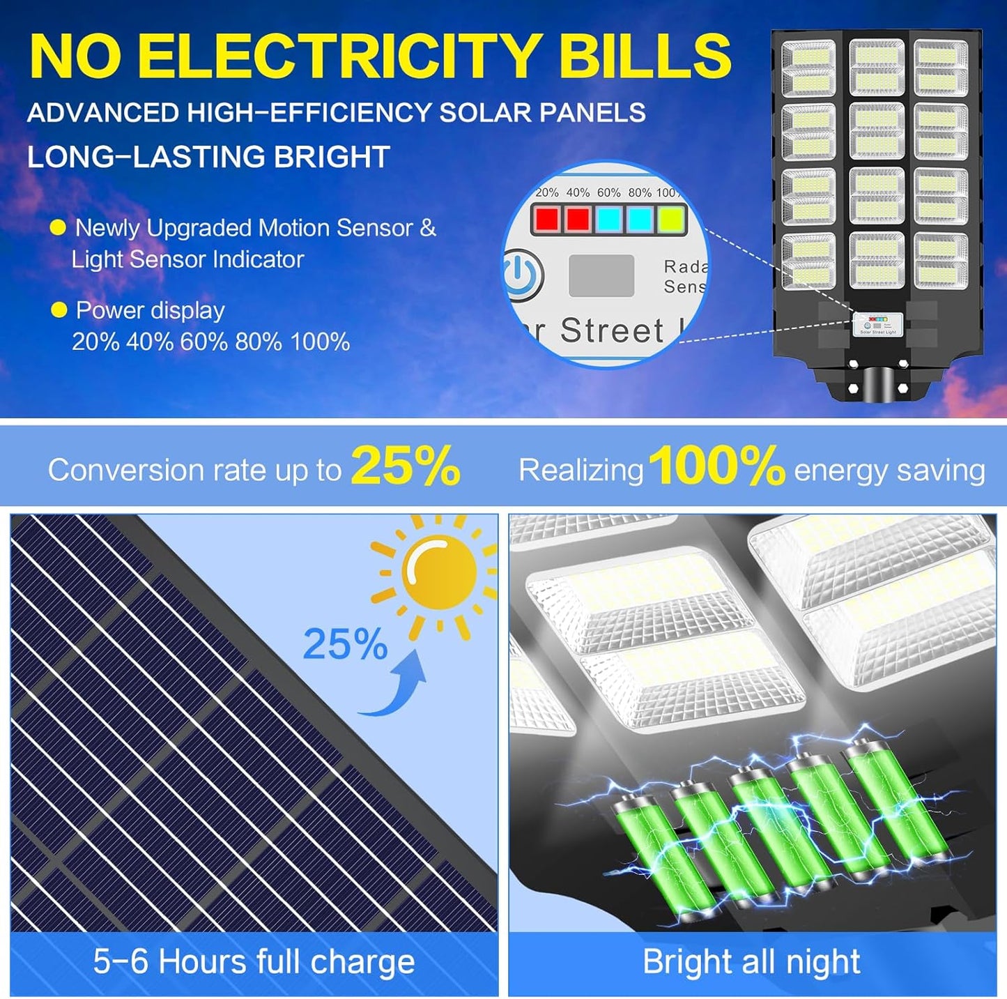 CEDIO Solar Street Lights Outdoor Solar Parking Lot Lights Commercial 8000W LED Street Light Waterproof IP66 Dusk to Dawn with Motion Sensor (8000W-2PACK)
