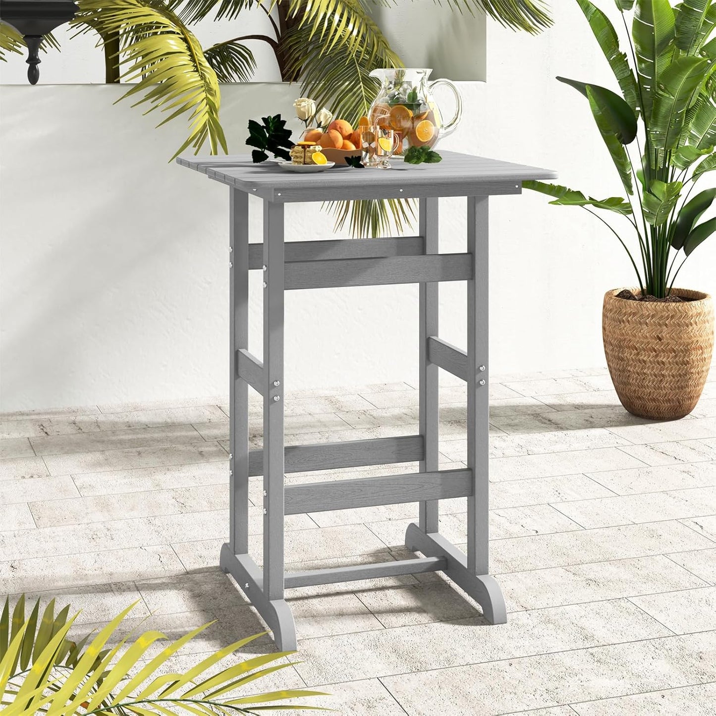 Giantex 42" Height Outdoor Tall Bar Table, HDPE Square Pub Tables with Wood Grains, High Top, Cocktail Bistro Table for Adirondack Chairs, Patio, Garden, Poolside, Yard, Balcony, Grey