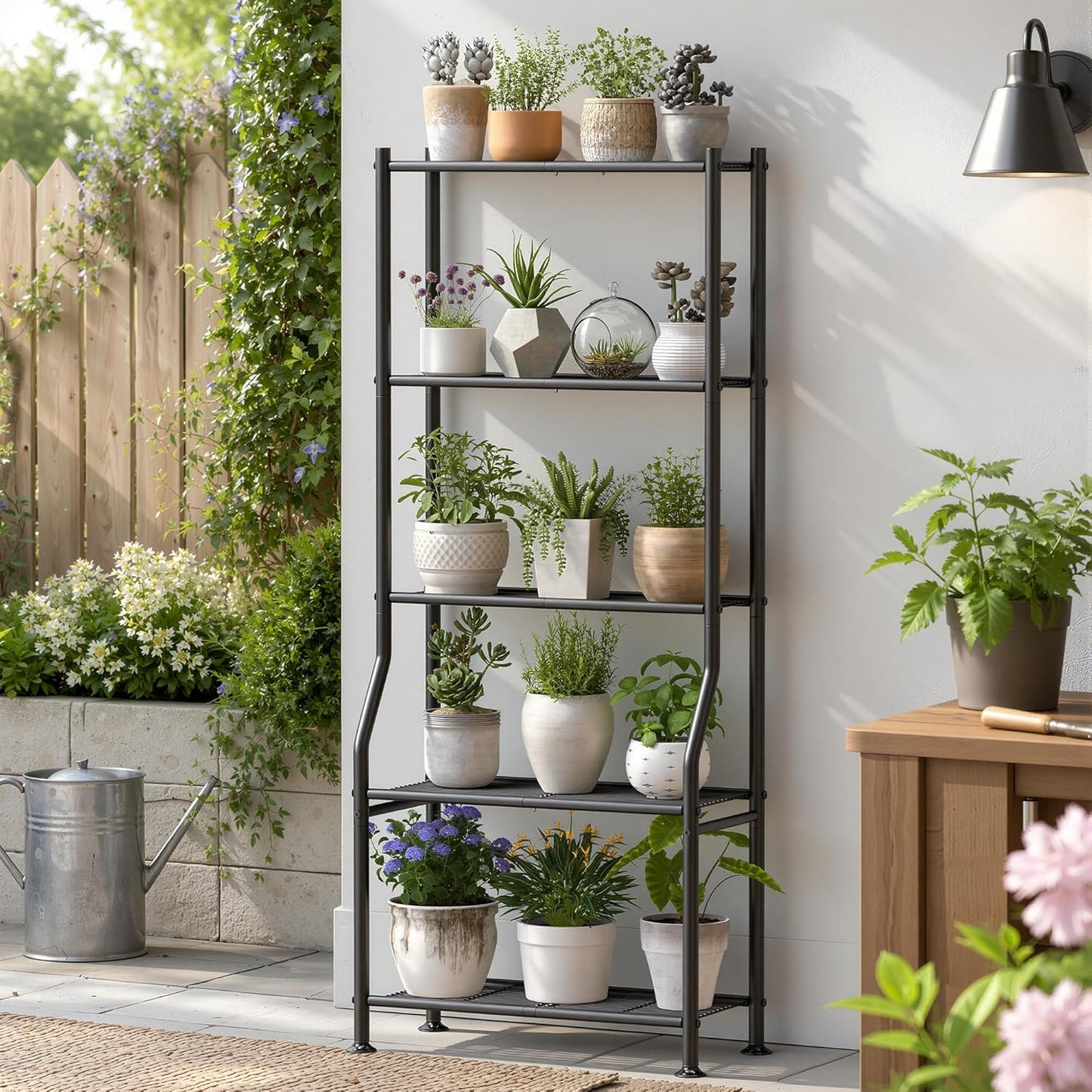 Livilord 5-Tier Plant Stand Indoor Outdoor, 64" Tall Metal Ladder Shelf for Multiple Flower Pot Holder, Waterproof Corner Garden Rack for Balcony Living Room, Black