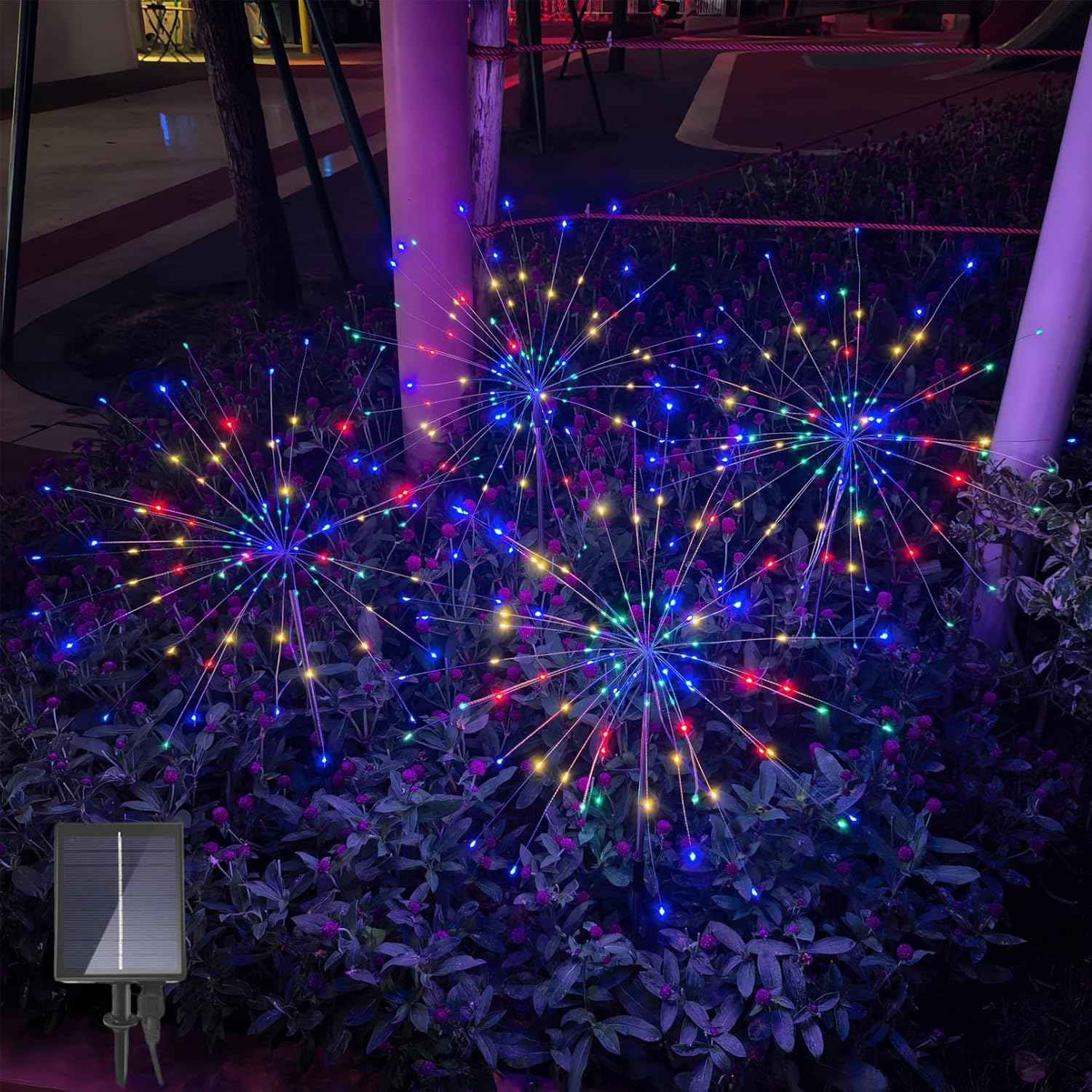 Solar Garden Firework Lights Outdoor, 4 Pack 360 LED 8 Lighting Modes Waterproof Landscape Decorative Sparklers Twinkling Starburst Lights for Yard Pathway Walkway Christmas, Colorful