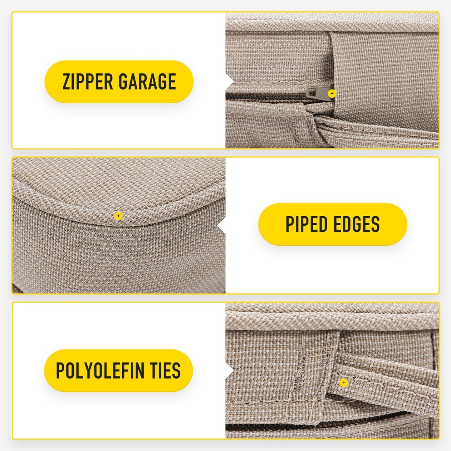 SUNROX Gel Memory Foam Chair Cushions, FadeShield Water-, Stain-Resistant Durable Reversible Seat Cushion Pads with Ties for Indoor/Outdoor Kitchen Dining Office, 19"x19", Set of 2, Husk Birch