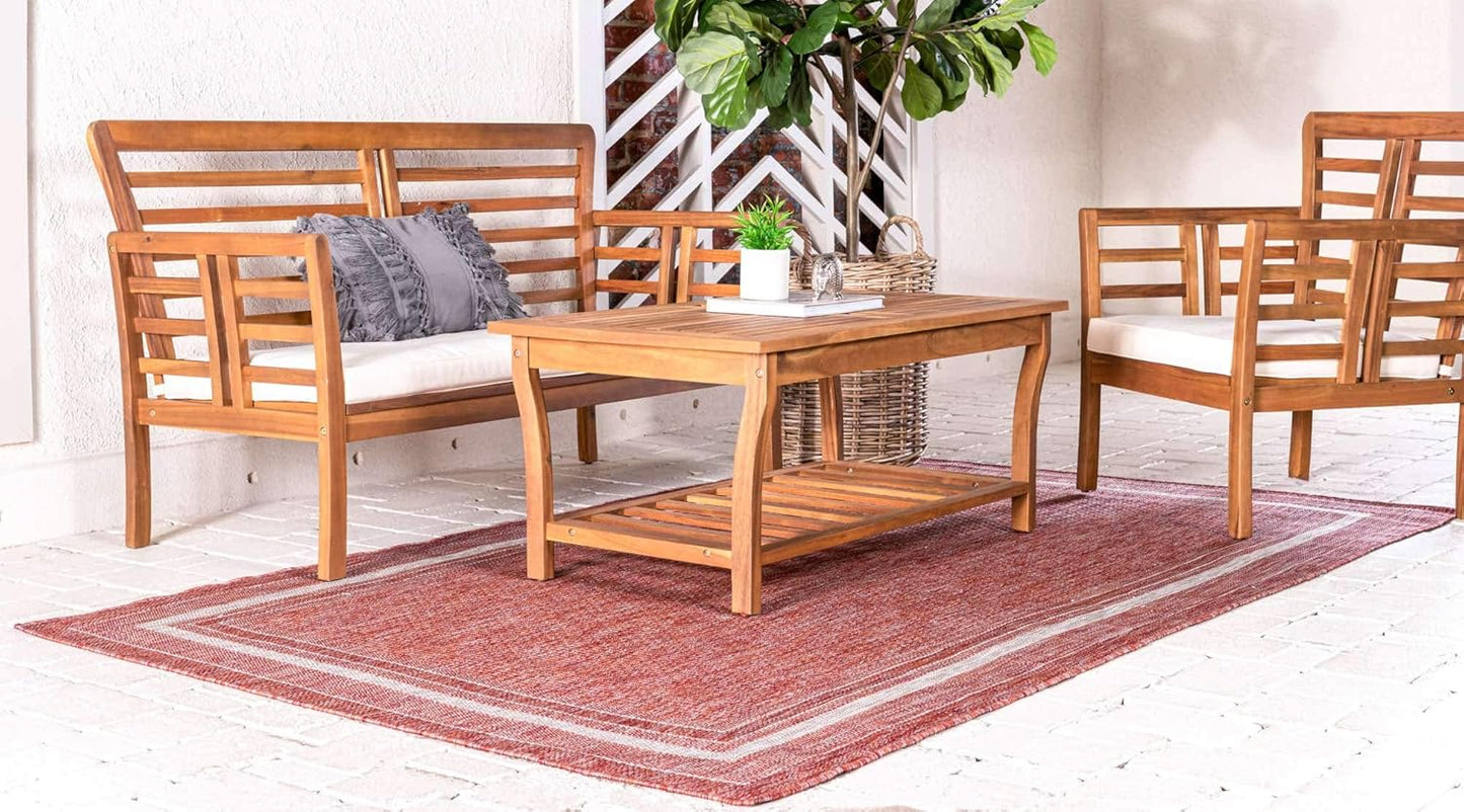 Unique Loom Outdoor Border Collection Area Rug - Soft Border (9'x 12' Rectangle, Rust Red/ Ivory)