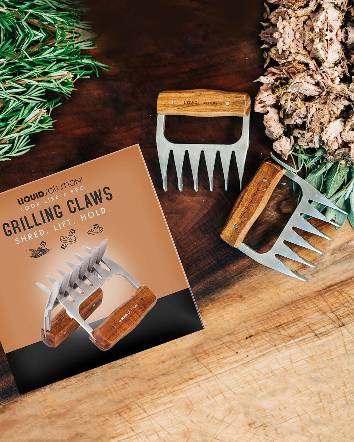 Premium 18/8 Stainless Steel Meat Shredder Claws with Wooden Handles: Effortlessly Shred, Pull, and Serve Pork, Turkey, Chicken, and Brisket! - Lumora Garden
