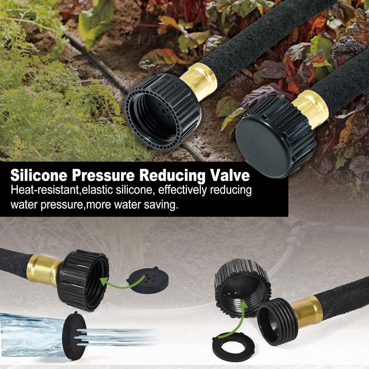 50FT Soaker Hose for Garden - 1/2" Diameter Heavy Duty Rubber Drip Irrigation Kit - Save 70% Water for Lawn/Flower Beds/Vegetable/Shrubs/Hedges