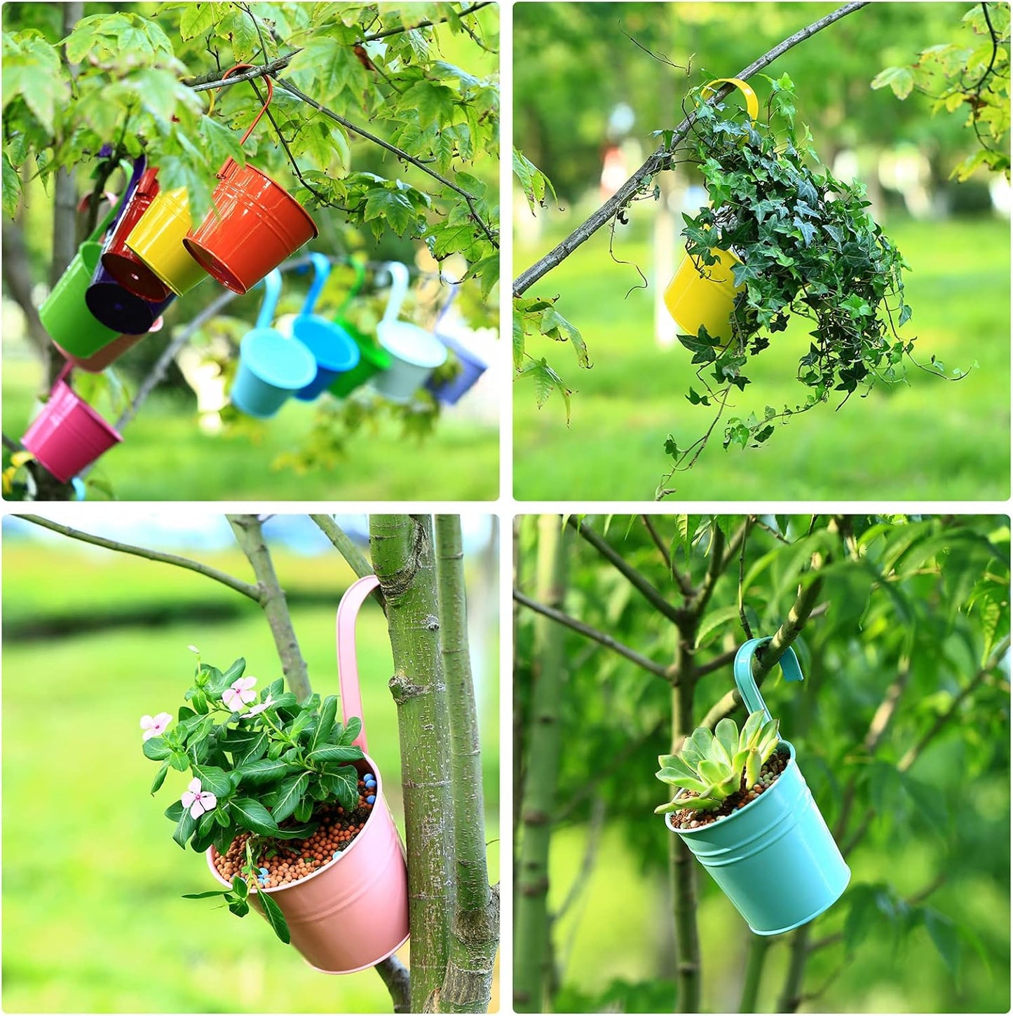 12 Pack Balcony Planters Railing Hanging, Colorful Railing Planter 6.4 Inch Plant Pots with Drainage Holes Hanging Plant Holder Indoor Hanging Planter Outdoor Flower Pots