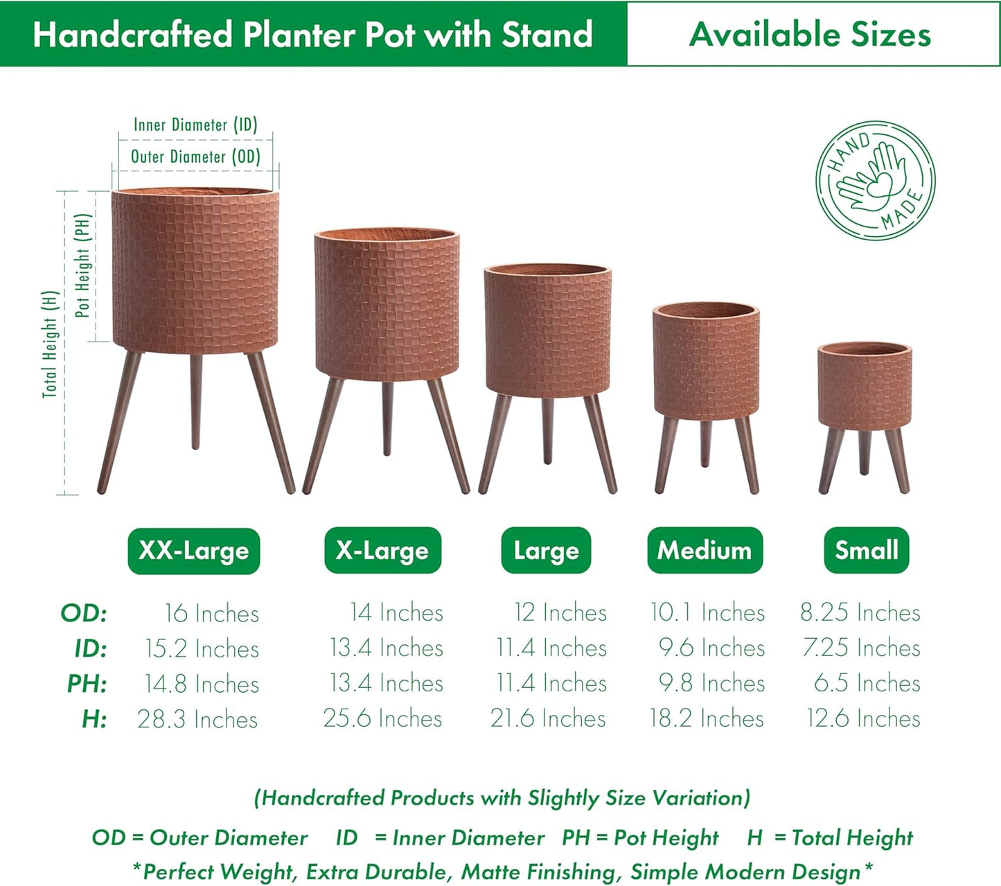 D'vine Dev 16 Inch Modern Geometric Tile Patterned Sleek Planter Pot with Stand, Indoor Outdoor Decorative Plant Holder, Terra Cotta, 88-Z-E-3