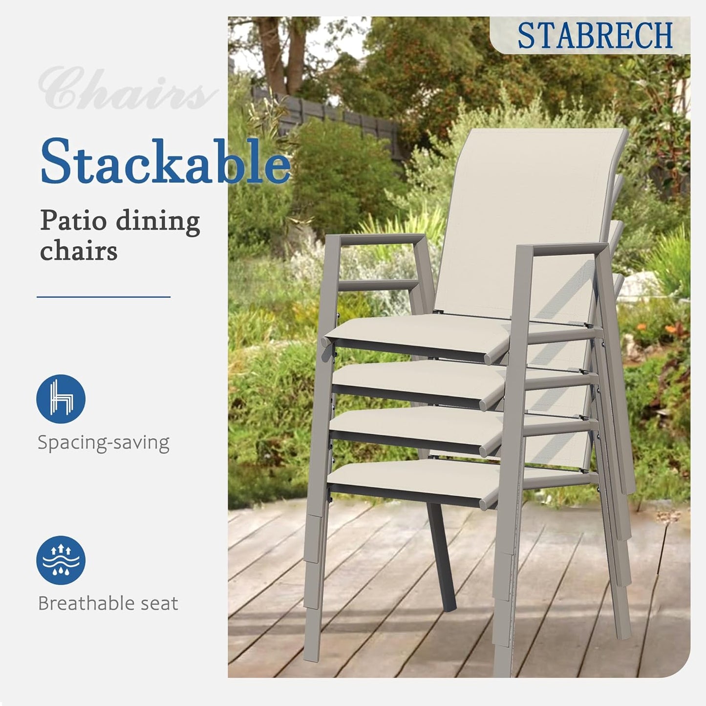 Outdoor Patio Chairs Set of 4, Ivory Beige Stackable Outdoor Chairs, Lightweight Patio Set with High Back, Metal Dining Chair for Lawn, Garden, Yard and Deck