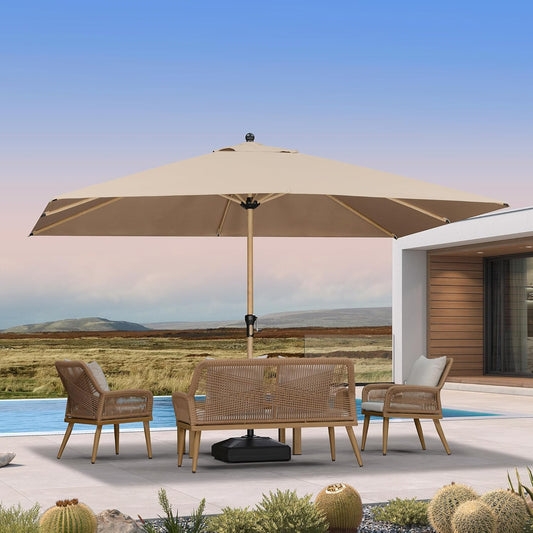 PURPLE LEAF 9' x 11.5' Patio Umbrella Outdoor Table Umbrella Rectangular Aluminum Market Umbrella with 8 Sturdy Ribs & Crank Outdoor Umbrellas for Garden Deck Patio, Taupe