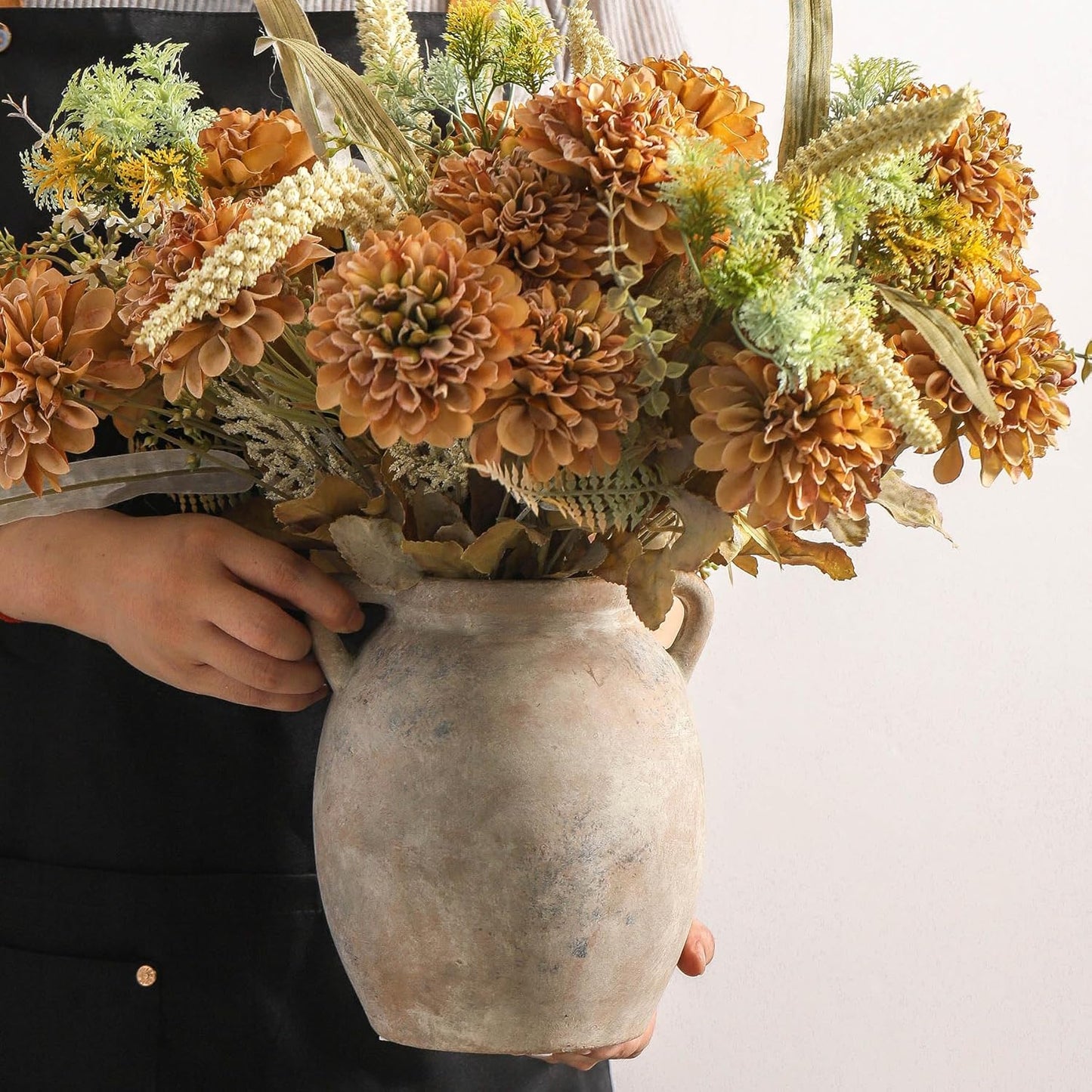 Ceramic Flower Vase 7.6 inch Farmhouse Rustic Vase Decorative Pottery Terracotta Vases for Home Decor Table Mantle Fireplace Living Room Bathroom Wedding Centerpiece (Whitewashed)