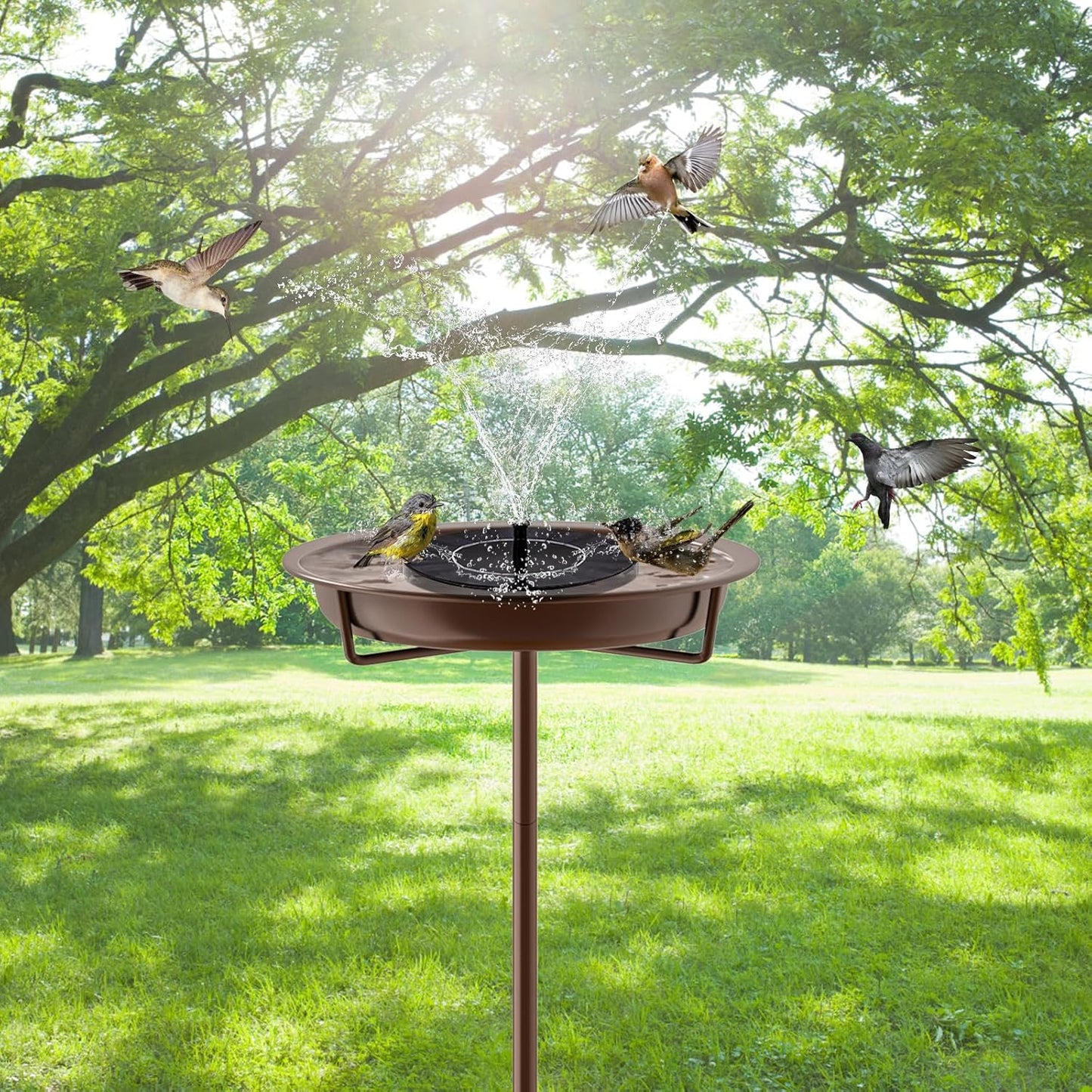 Metal Bird Bath for Outside, 36.2" Height Birdbath Bowl Standing Bird Feeders for Outdoors with 4 Prongs Base Stake, Freestanding Birdfeeders for Garden Yard Lawn Decor (Brown)