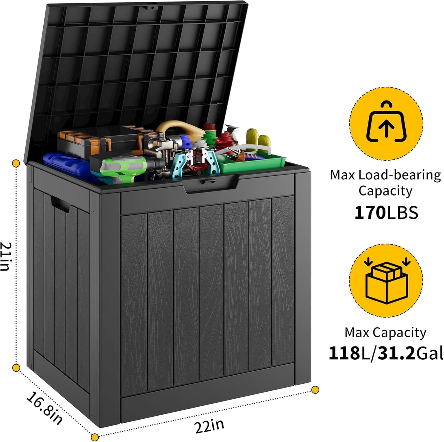 KAMABOKO 32 Gallon Outdoor Storage Box 2 Pack All-Weather Deck Box for Patio Furniture, Package Deliveries, Garden Tools, Pool Supplies & Cushions, Black