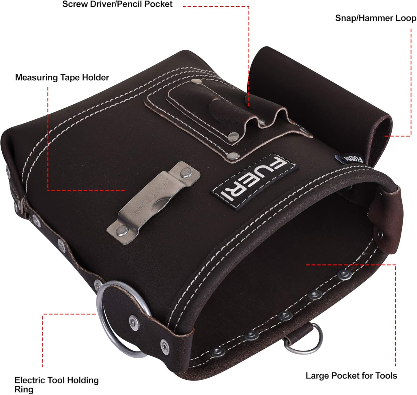 FUERI Leather Tool Pouches Carpenter Pouch Electrician Bag Tools Belt Suspenders Organizer for Men Construction Heavy Duty Iron Work