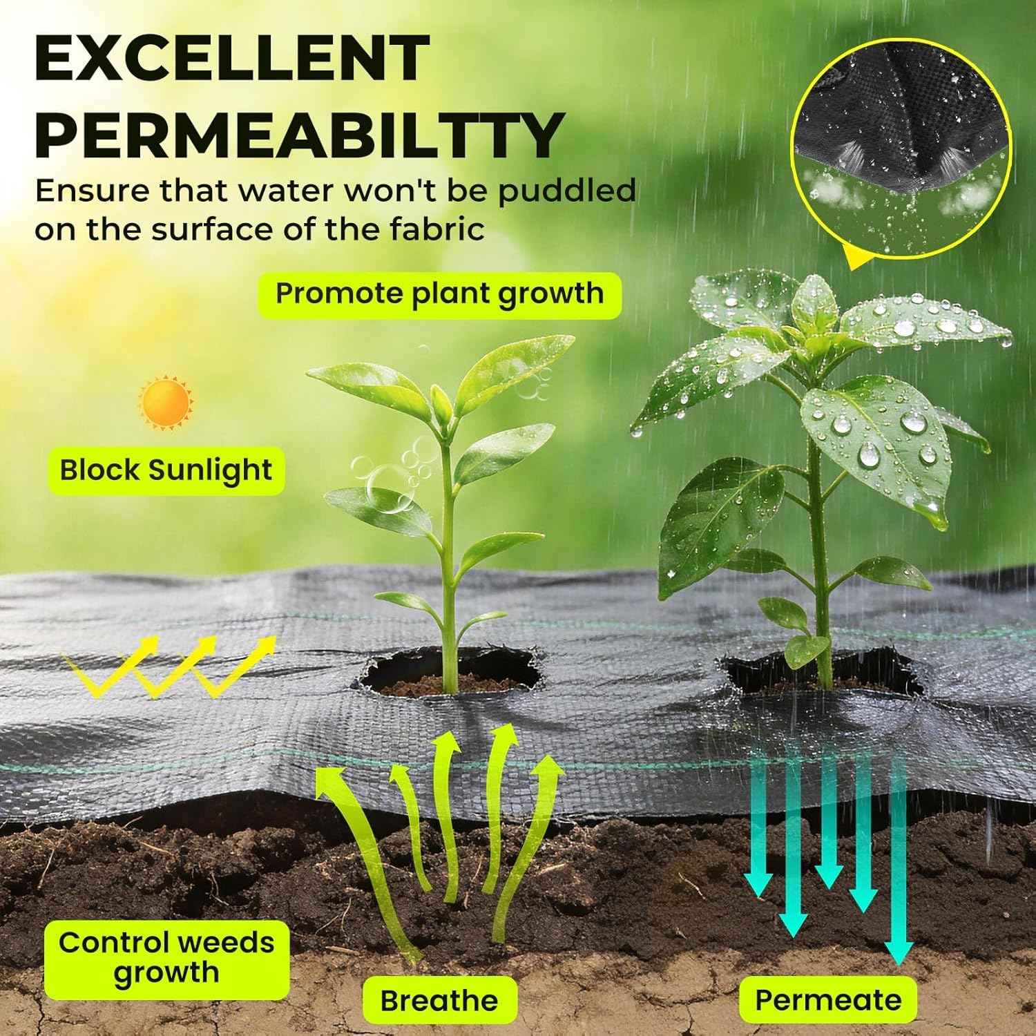 4ft x 300ft Weed Barrier Landscape Fabric, 3.2oz Heavy Duty Woven Geotextile Fabric, Block Gardening Mat Ground Cover, Weed Control Garden Cloth for Gardening Ground, Landscaping, Driveway