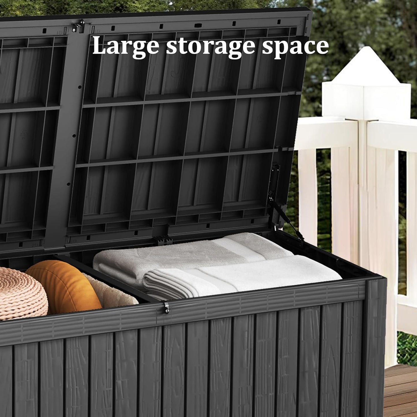 200 Gallon Black Resin Deck Box - Lockable, Waterproof & UV-Resistant Outdoor Storage for Patio Furniture, Garden Tools, Pool Floats - Heavy-Duty Utility Container for Decks
