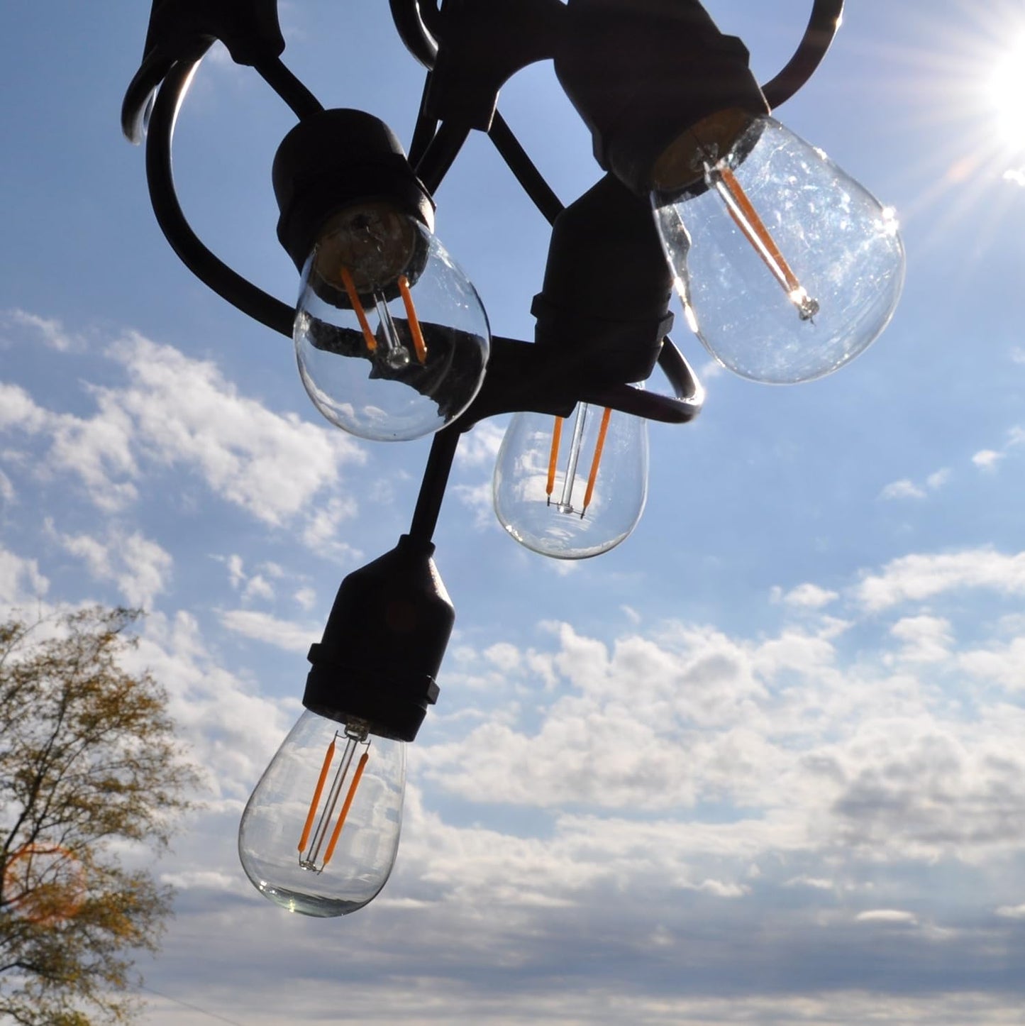 48 Foot E26 Commercial LED S14 Double Filament Outdoor String Lights with 15 Suspended Sockets and S14 LED Clear 1.5 Watt Bulbs for Weatherproof Heavy Duty Vintage Outside Lighting