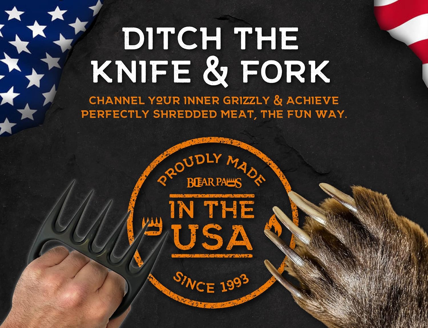 Bear Paws Meat Claws - The Original Meat Shredder Claws for Pulled Pork, USA Made - Easily Lift, Shred, Pull and Serve Pork, Chicken, Brisket and Turkey - Gift for Dad on Father's Day! (Black) - Lumora Garden