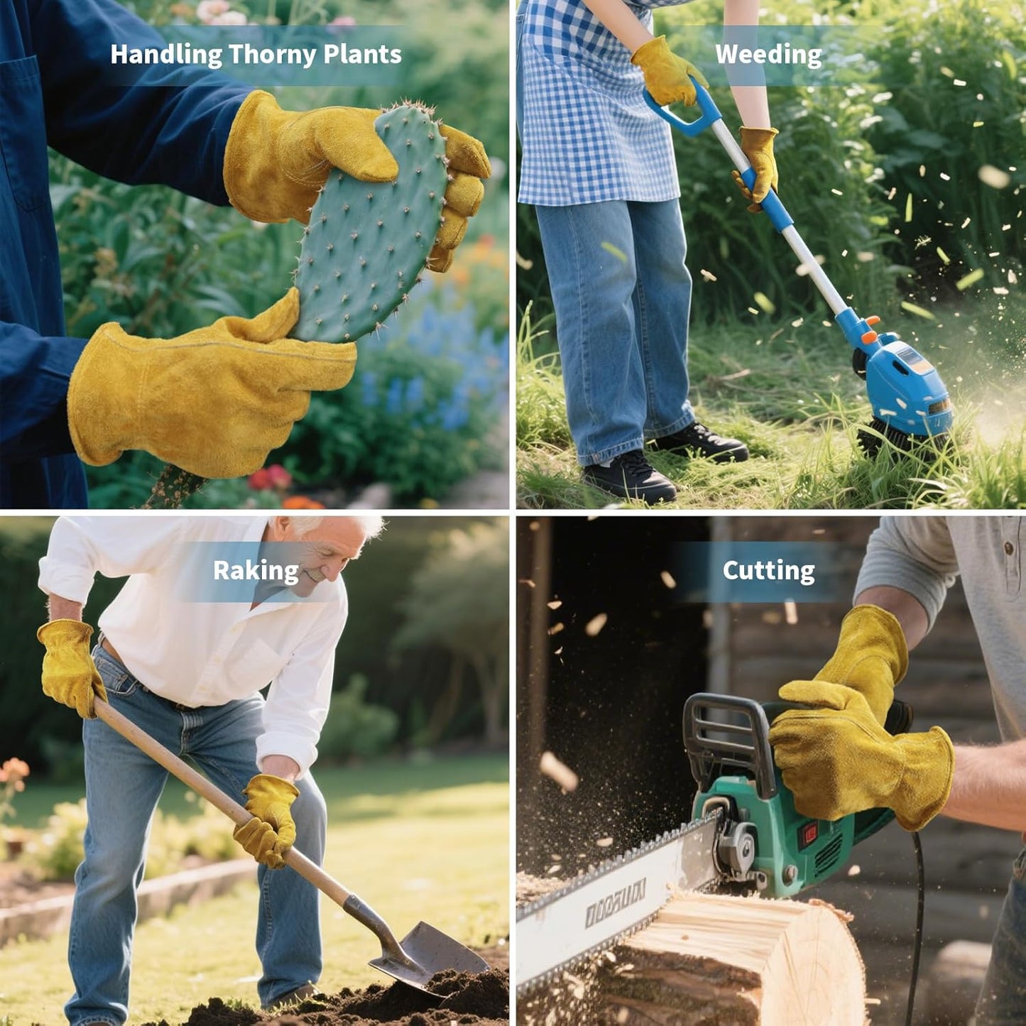 Leather Gardening Gloves for Men Women: Thorn Proof Cowhide Work Gloves for Yard Work Rose Pruning Heavy Duty