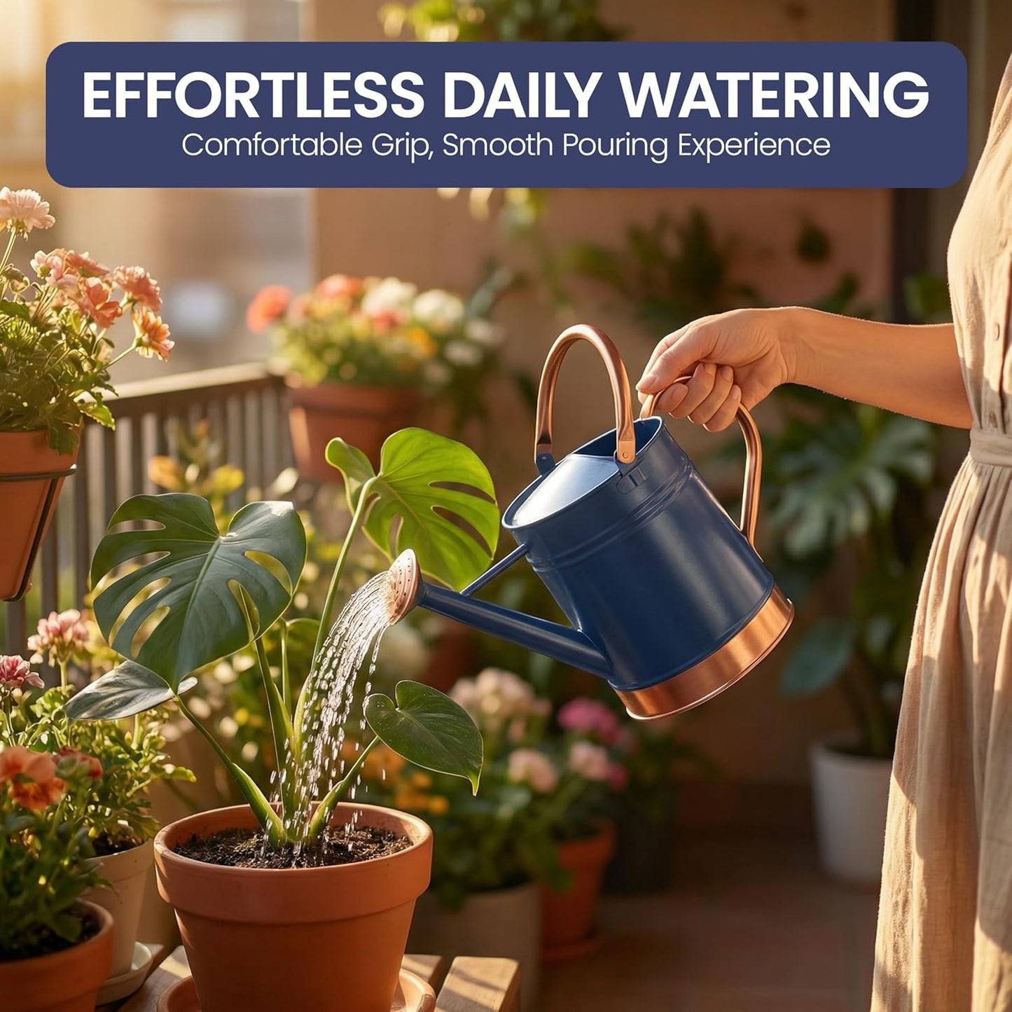 Gardenised 1 Gallon Galvanized Metal Watering Can with Removable Long Spout & Sprinkler Head for Indoor & Outdoor Use Ideal for Garden Flowers Potted Plants Houseplants Modern Home Accessories, Blue
