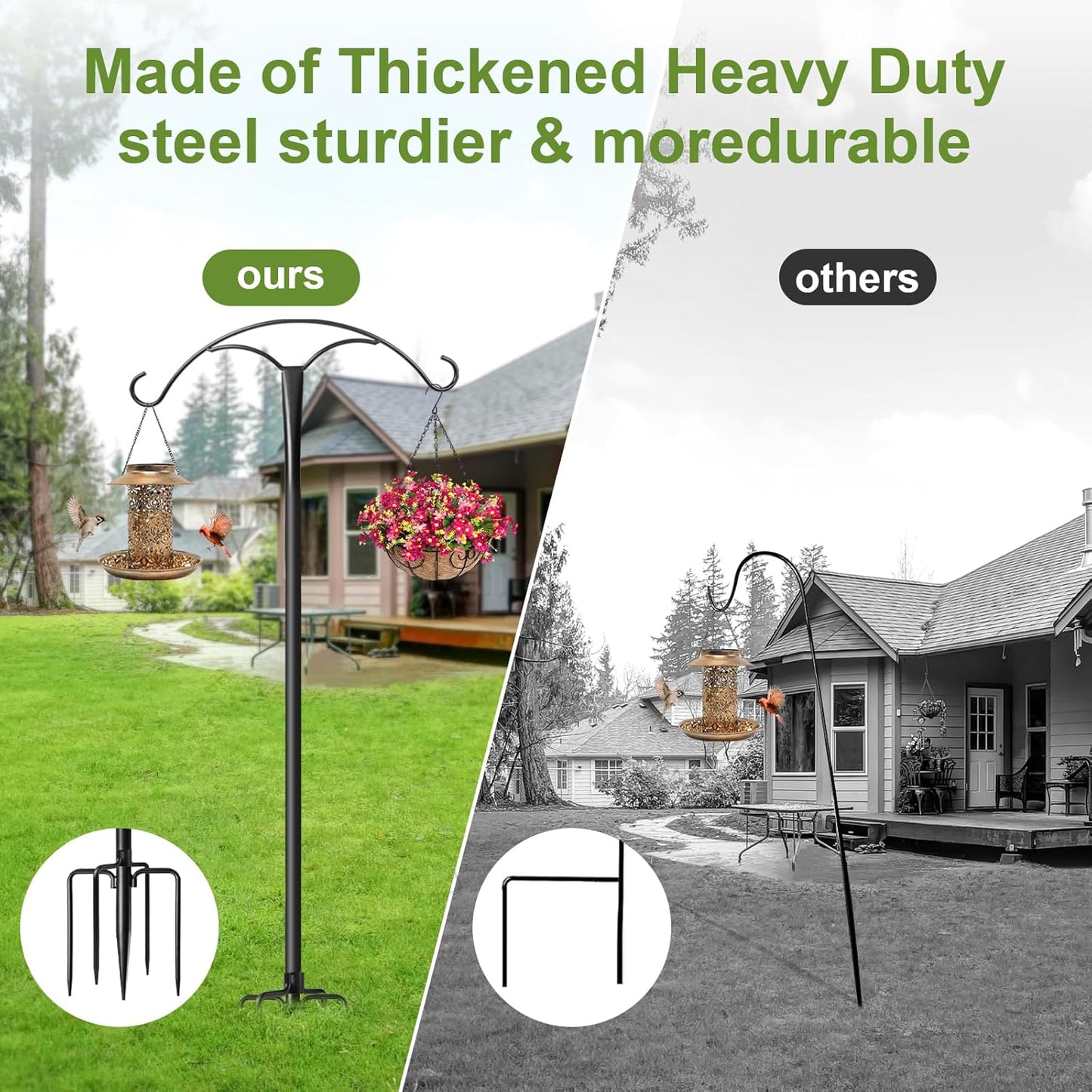 85 Inch Shepherds Hooks for Outdoor,Heavy Duty Shepherds Hooks for Outdoor with 5 Prong Base, Adjustable Stand Hanger for Garden Plant, Hummingbird Feeder, Lantern, Hanging Wedding Decor (2 Pack)