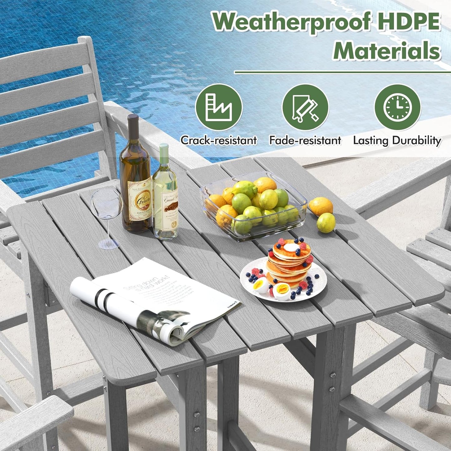 Giantex 42" Height Outdoor Tall Bar Table, HDPE Square Pub Tables with Wood Grains, High Top, Cocktail Bistro Table for Adirondack Chairs, Patio, Garden, Poolside, Yard, Balcony, Grey