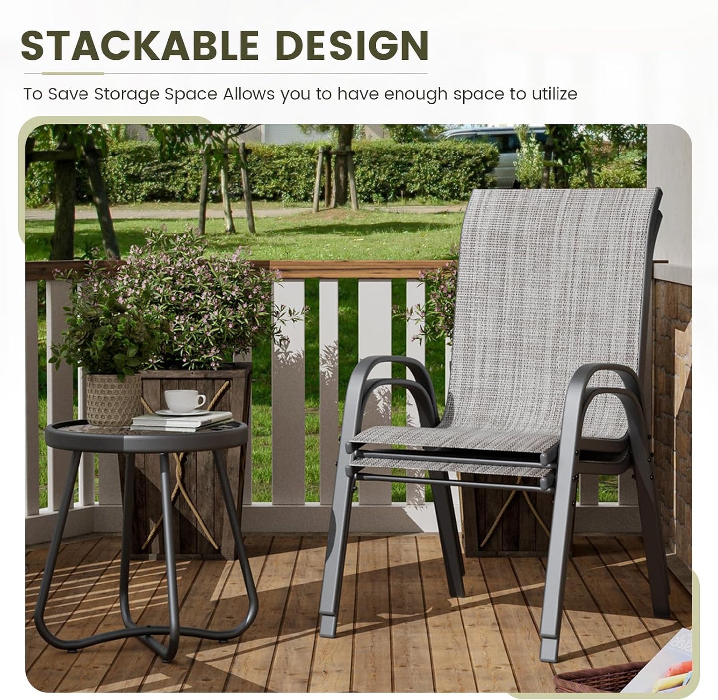 UDPATIO Patio Chairs Set of 2, Stackable Outdoor Dining Chairs with High Back, Breathable Textilene Fabric Outdoor Chair All Weather, 350LBS Capacity for Garden, Backyard (Light Grey)