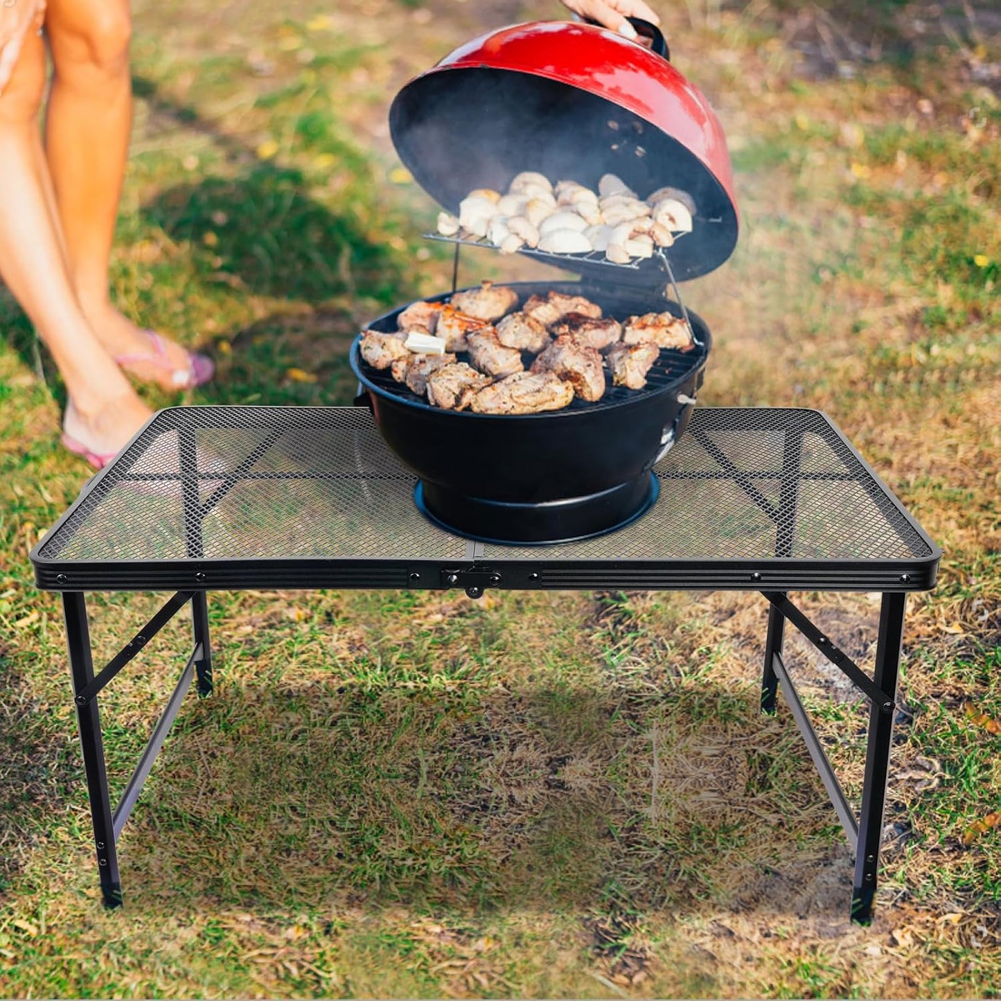 Folding Table, Easy for Storage, Compact and Portable Picnic Table for Grill, Outdoor Camping, Garden, Patio, Dining, BBQ, Party, Market, 3Ft (Medium, Black)