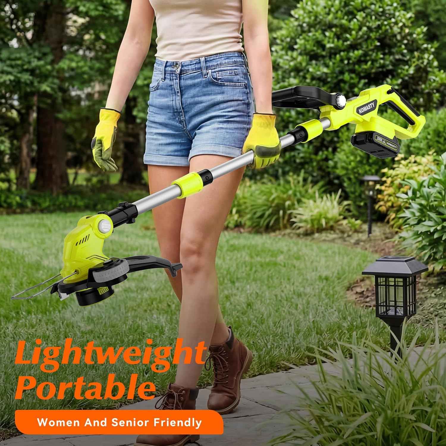 20V Electric Weed Wacker Cordless Edger Lawn Tool 2 X 2.0Ah Battery Powered Weed Eater with Charger, 12 Inch Lightweight String Trimmer, Auto Line Feed Grass Cutter Lawn Mower Garden Tools Yard Green