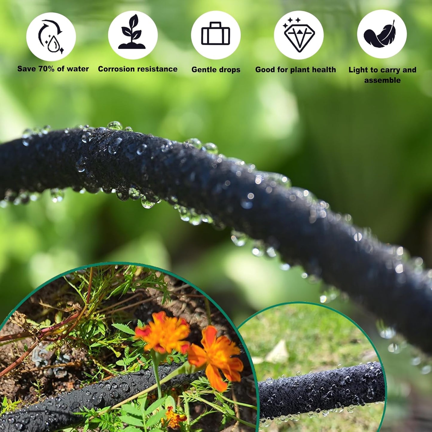 Customizable Soaker Hose System - 1/2 inch x 75ft Soaker Hose with 50ft Garden Hose, Irrigation Weeping Hose with Reinforced Fittings for Raised Garden Flower Bed, Vegetables and Shrub Plants.