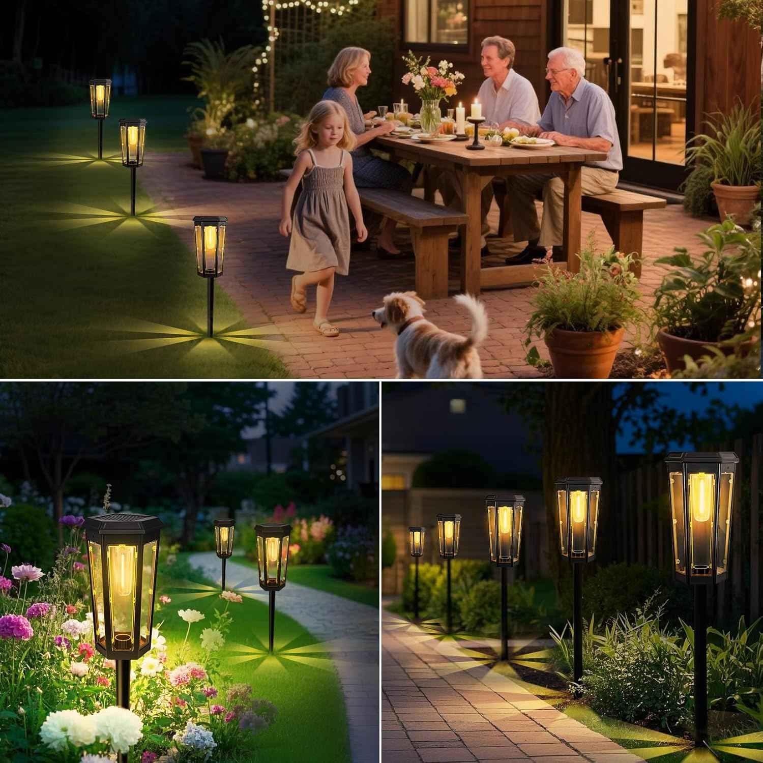 Solar Pathway Lights Outdoor, 4 Pack Bright Solar Lights Outdoor Waterproof, Bright Up to 10 Hrs, Auto On/Off Garden Lights for Yard, Landscape, Driveway, Walkway with 2 Lighting Modes
