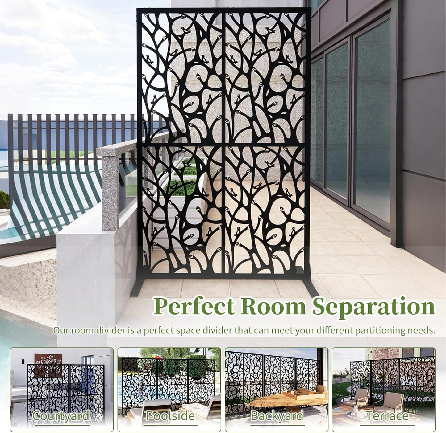 Metal Privacy Screen Outdoor 72" H x 45.3" W, Freestanding Decorative Panel, Privacy Fence for Patio Balcony Garden