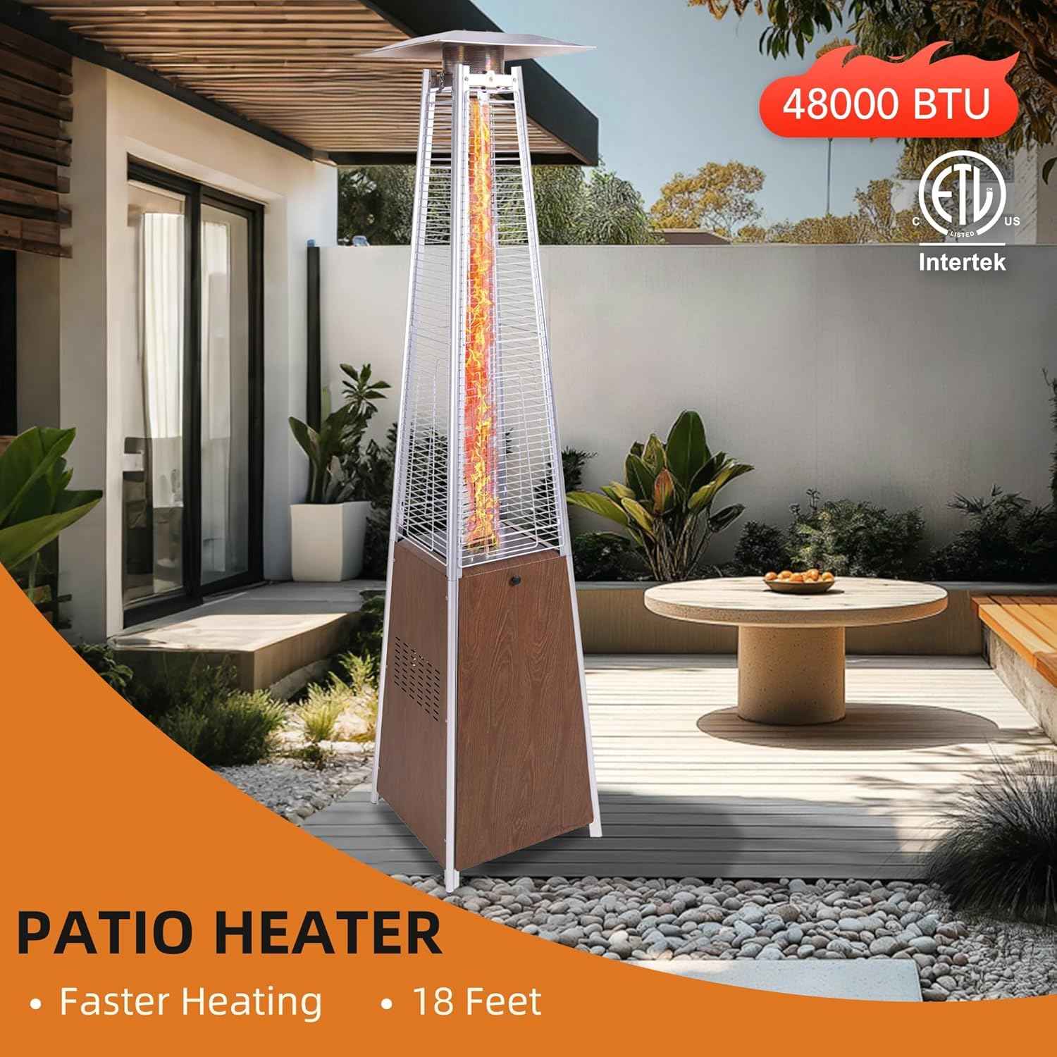 Pyramid outdoor heater, 48000 BTU Propane Patio Heater with Detachable Wheels and Protective Cover, Outdoor Propane Heaters for Patio(BN)