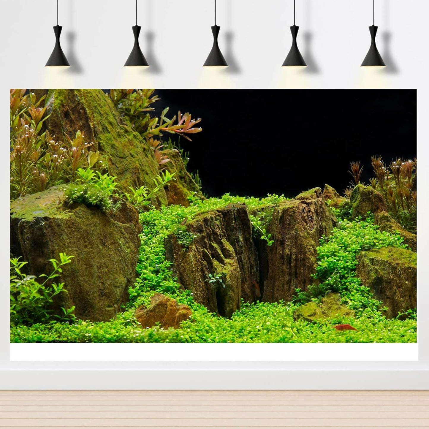 Aquarium Background Exquisite Underwater Grass with Moss Aquarium Backdrop Mysterious Stone Aquarium Background Durable Vivid and Fresh Leaves Background Tank Backdrop Decor Vinyl 24x12in