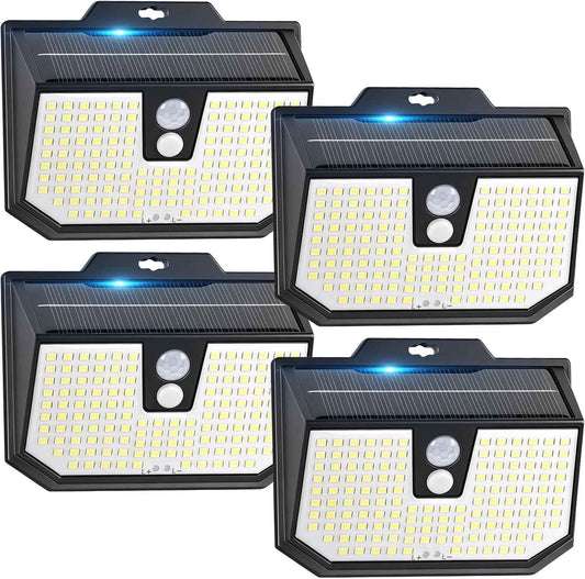 Brightever 4-Pack Solar Lights Outdoor Motion Sensor, Super Bright Outdoor Solar Lights Waterproof, 3 Lighting Modes Security Wall Lighting for Outside House, Pathway, Garden, Walking Dog, Fence