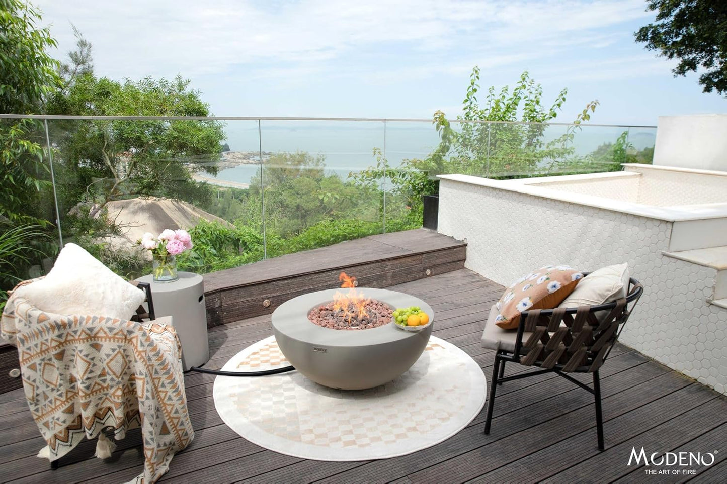 AMS Fireplace | Modeno | Roca | Firepit Table | Cover and Lava Rocks Included | (Fuel: Natural Gas - Light Gray)