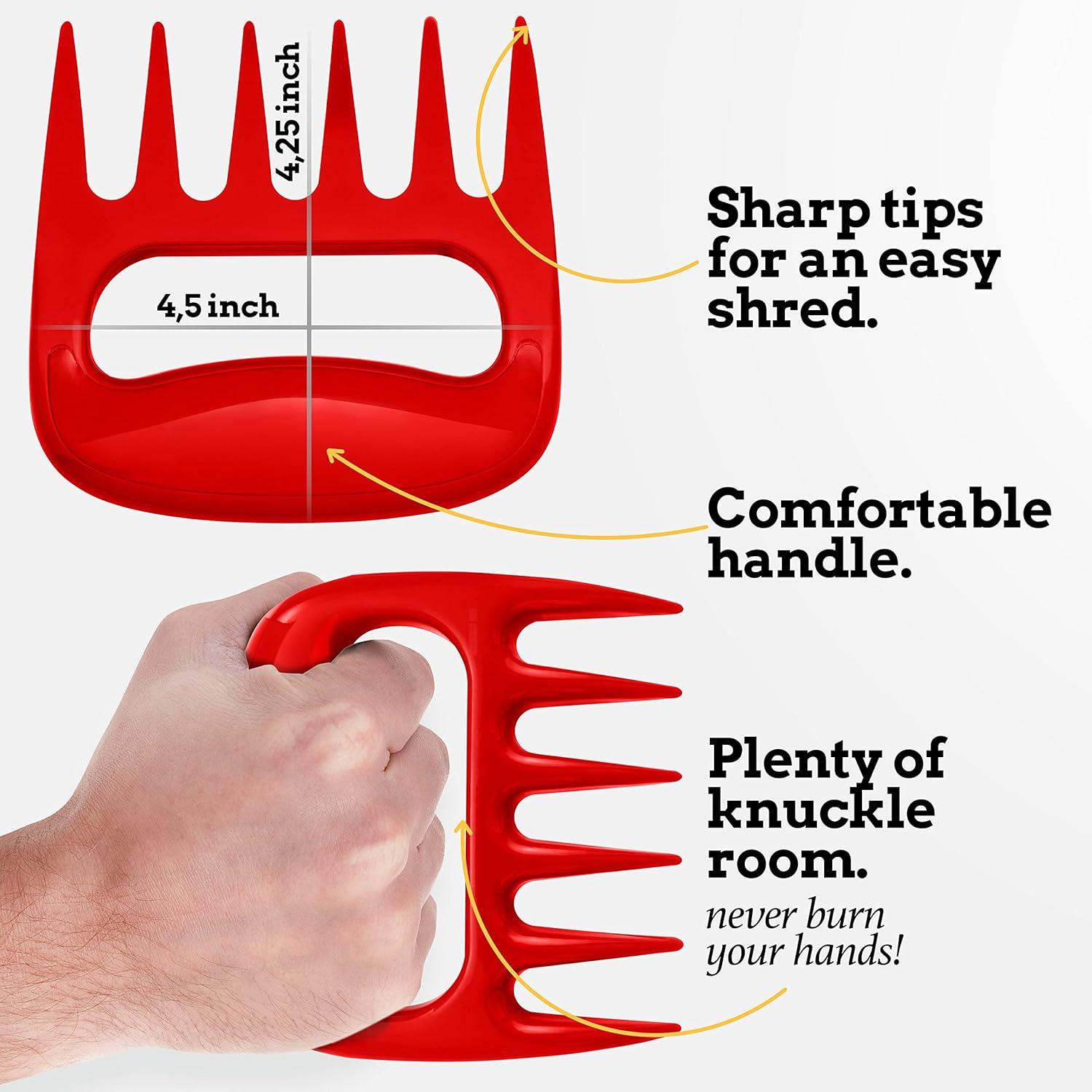 Mountain Grillers Bear Claws Meat Shredder - Durable Meat Claws For Shredding Pulled Pork, Chicken, Beef - Heat-Resistant BBQ Meat Claws For Grilling And Smoking - Ergonomic Handle - 2 Pack, Red - Lumora Garden
