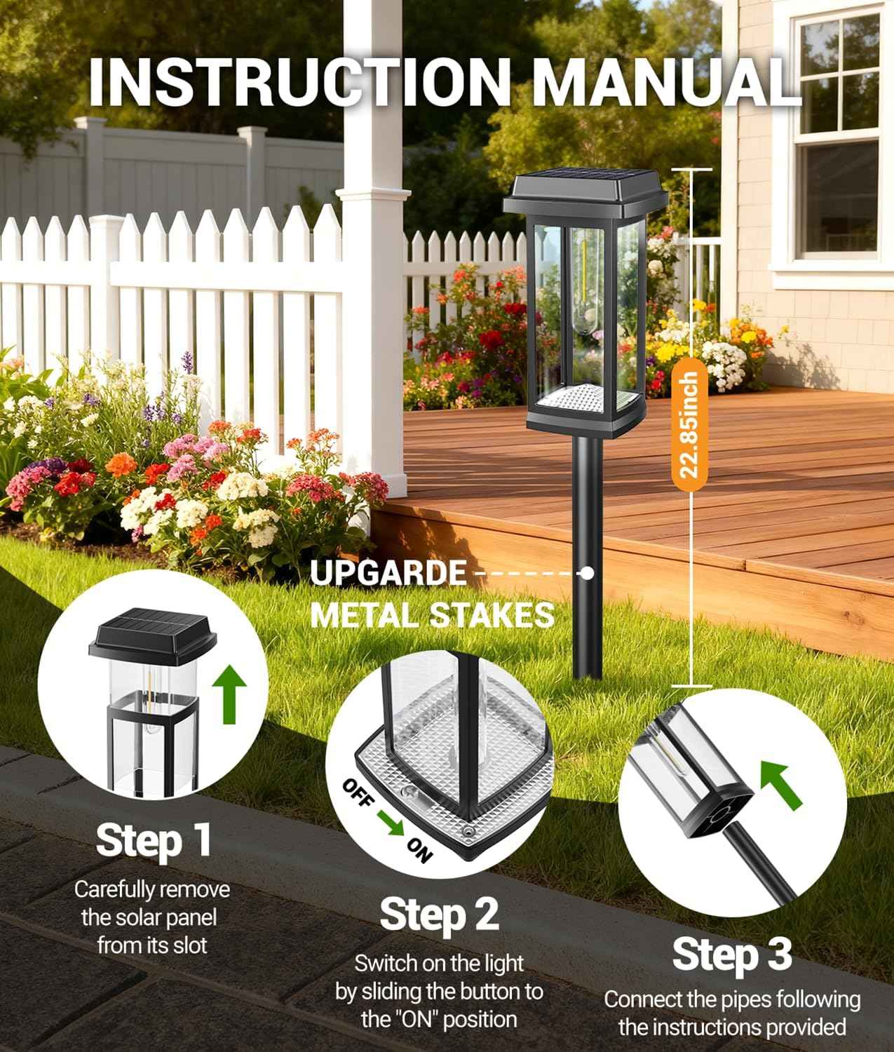 Solar Pathway Lights Outdoor, 8 Pack Upgraded Solar Garden Lights solar powered, solar lights outdoor waterproof IP65, 15 Hours Outdoor Solar Lights for Yard Patio Landscape Walkway Driveway Decor