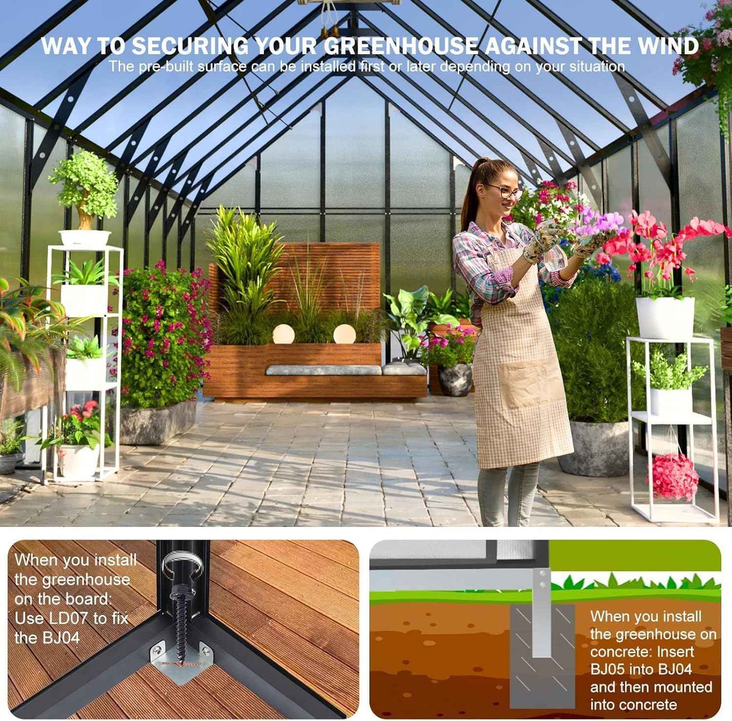 10x24 FT Large Greenhouse, Easy Assembly Hybrid Polycarbonate Greenhouses for Outdoors w/5 Vent Windows & Swing Door Walk-in Greenhouses Aluminum Green House for Outside, Black