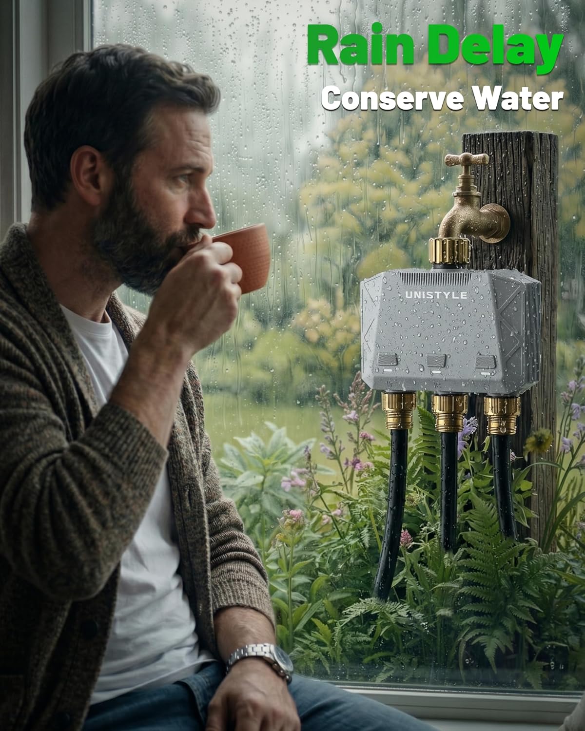 [All-New 2027] 1700FT WiFi Sprinkler Timer 3 Zone with Brass Inlet, Unistyle Smart Hose Timers Compatible Alexa & Google Voice, Water Timer for Garden Hose with Auto & Manual Modes for Garden Lawn
