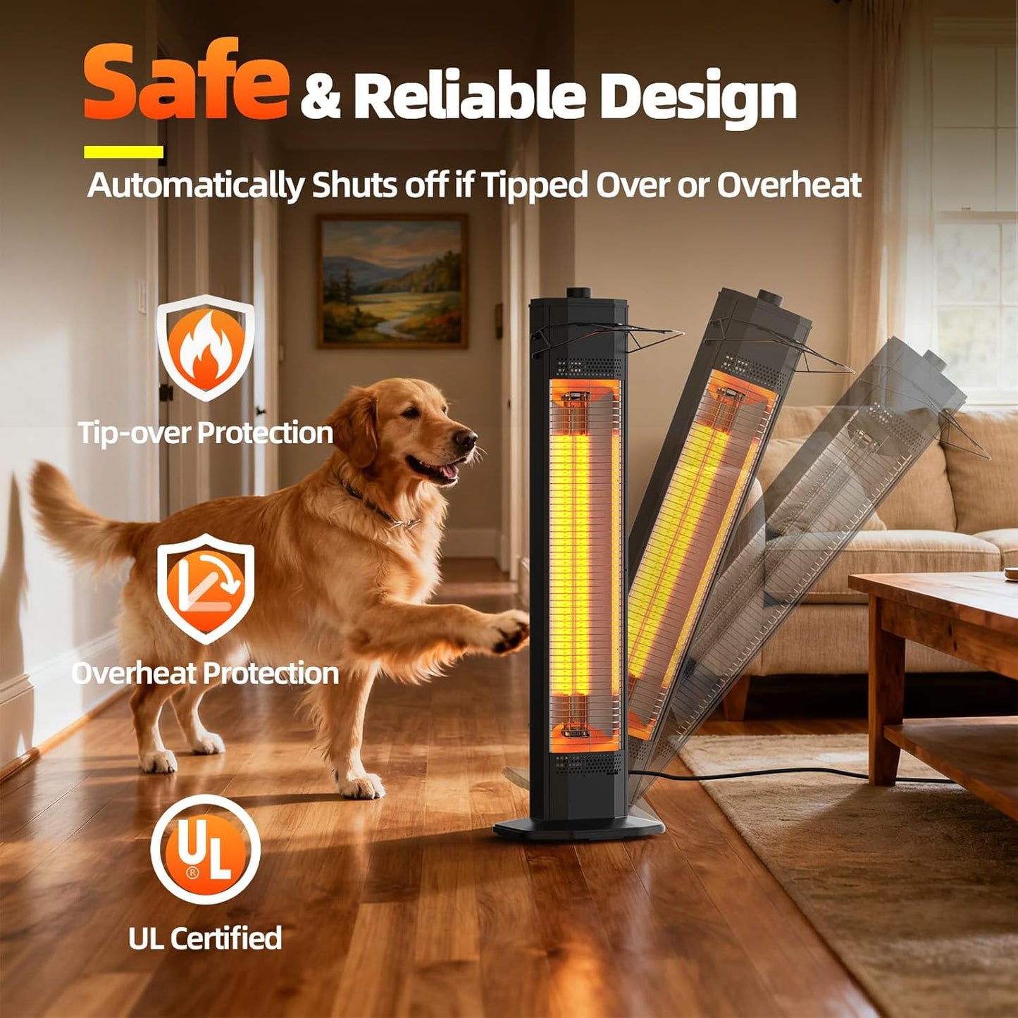 Outdoor Electric Patio Heater, Haimmy 34- inch Outdoor Electric Patio Heater, 1500W Instant Heating, 3 Heat Levels, Tip-Over & Overheat Protection, IPX5 Waterproof Portable Garage Heater Porch Indoor