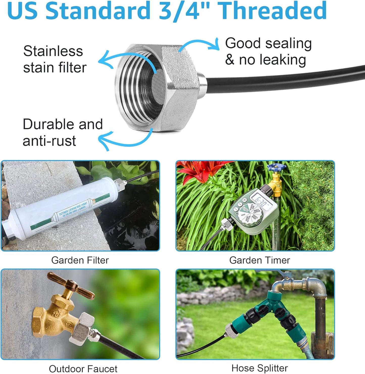 Bonviee Misters for Outside Patio, 26FT (8M) Patio Misting System, Outdoor Misters for Patio Cooling, 7 Brass Mist Nozzles, 3/4" Adapter, DIY Water Misters for Cooling Outdoor Garden Greenhouse