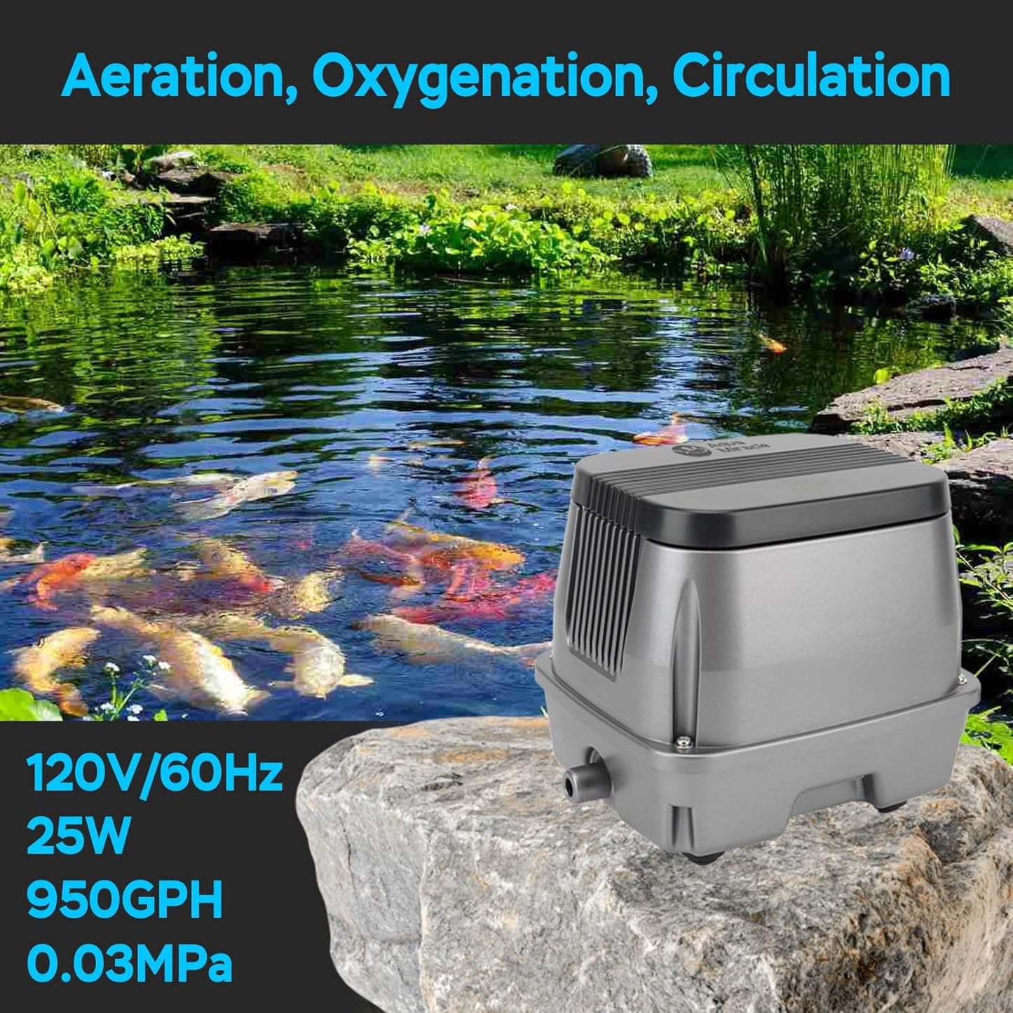 AquaMiracle Linear Air Pump, 635/950/1600/4000GPH Pond Bubbler Septic Air Pump, Energy-Efficient Pond Aerator for Outdoor Ponds, Aquariums, Hydroponics, Waste Treatment