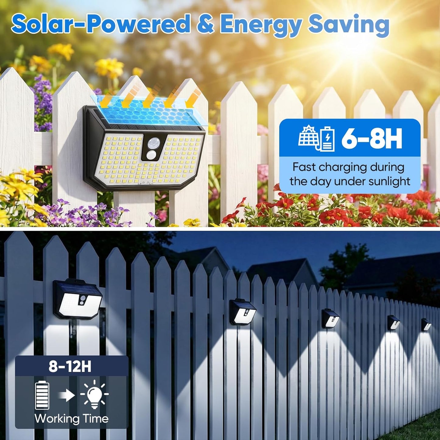 Brightever 4-Pack Solar Lights Outdoor Motion Sensor, Super Bright Outdoor Solar Lights Waterproof, 3 Lighting Modes Security Wall Lighting for Outside House, Pathway, Garden, Walking Dog, Fence